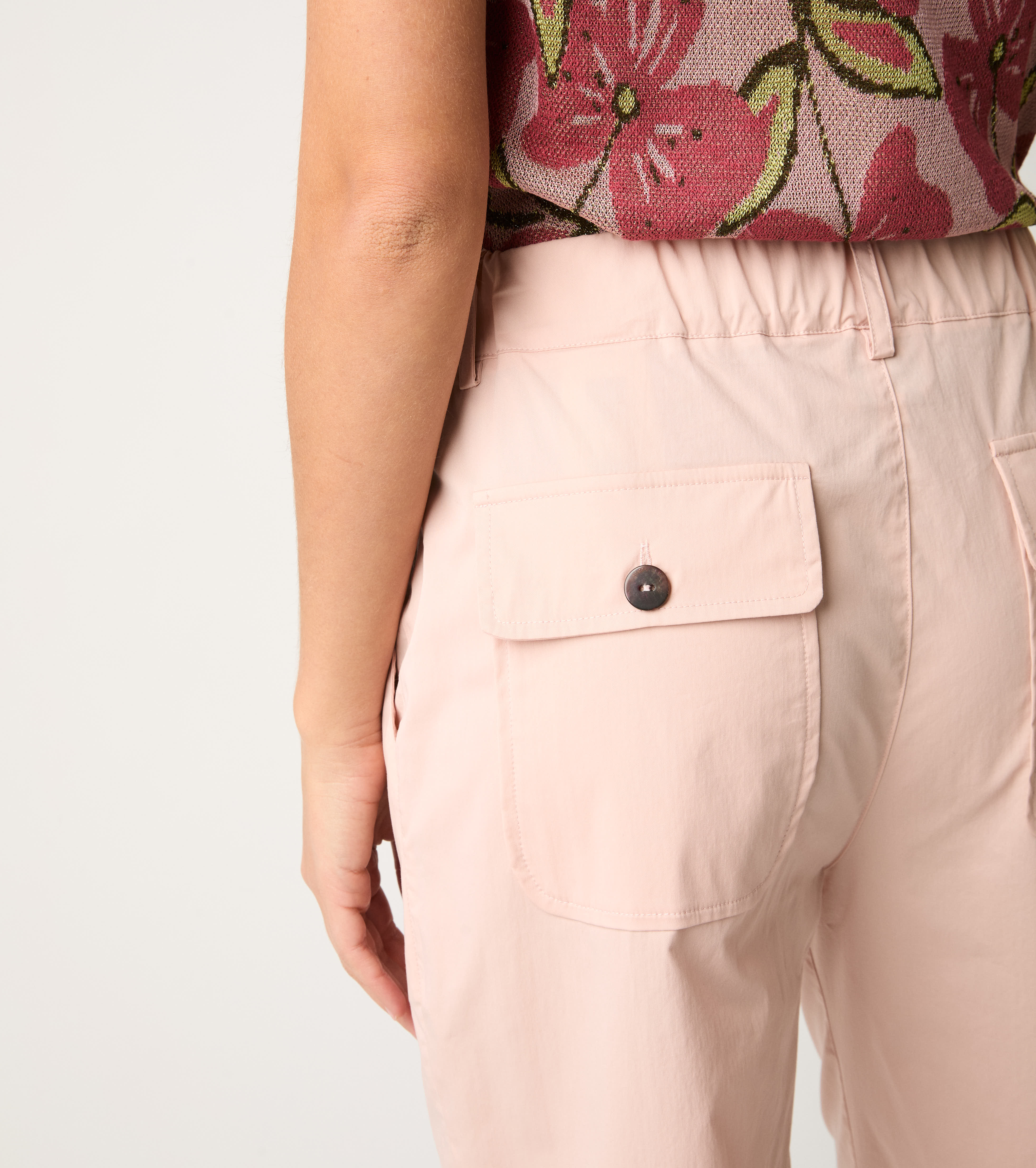 Pantaloni cropped in cotone stretch blush