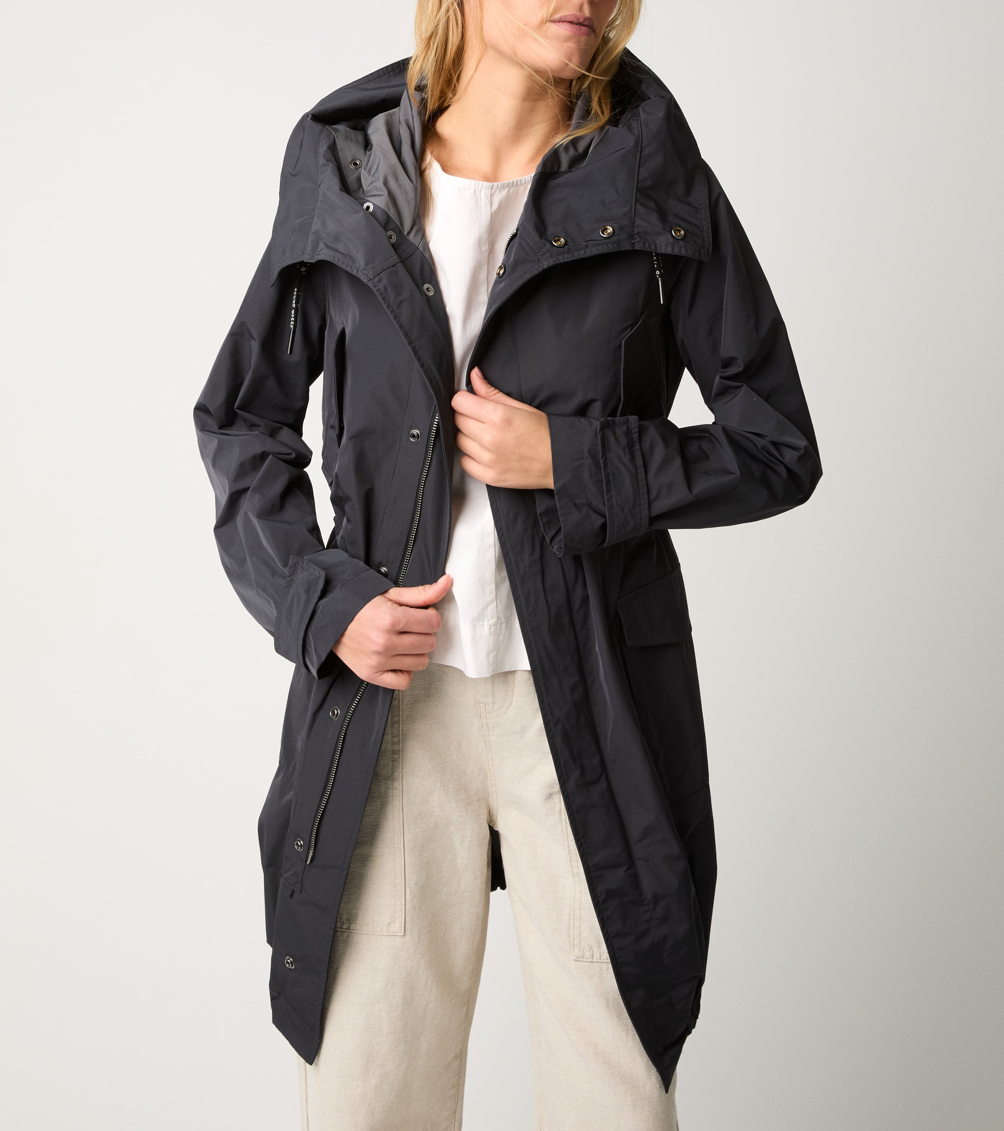 Long drip-proof parka with slate hood