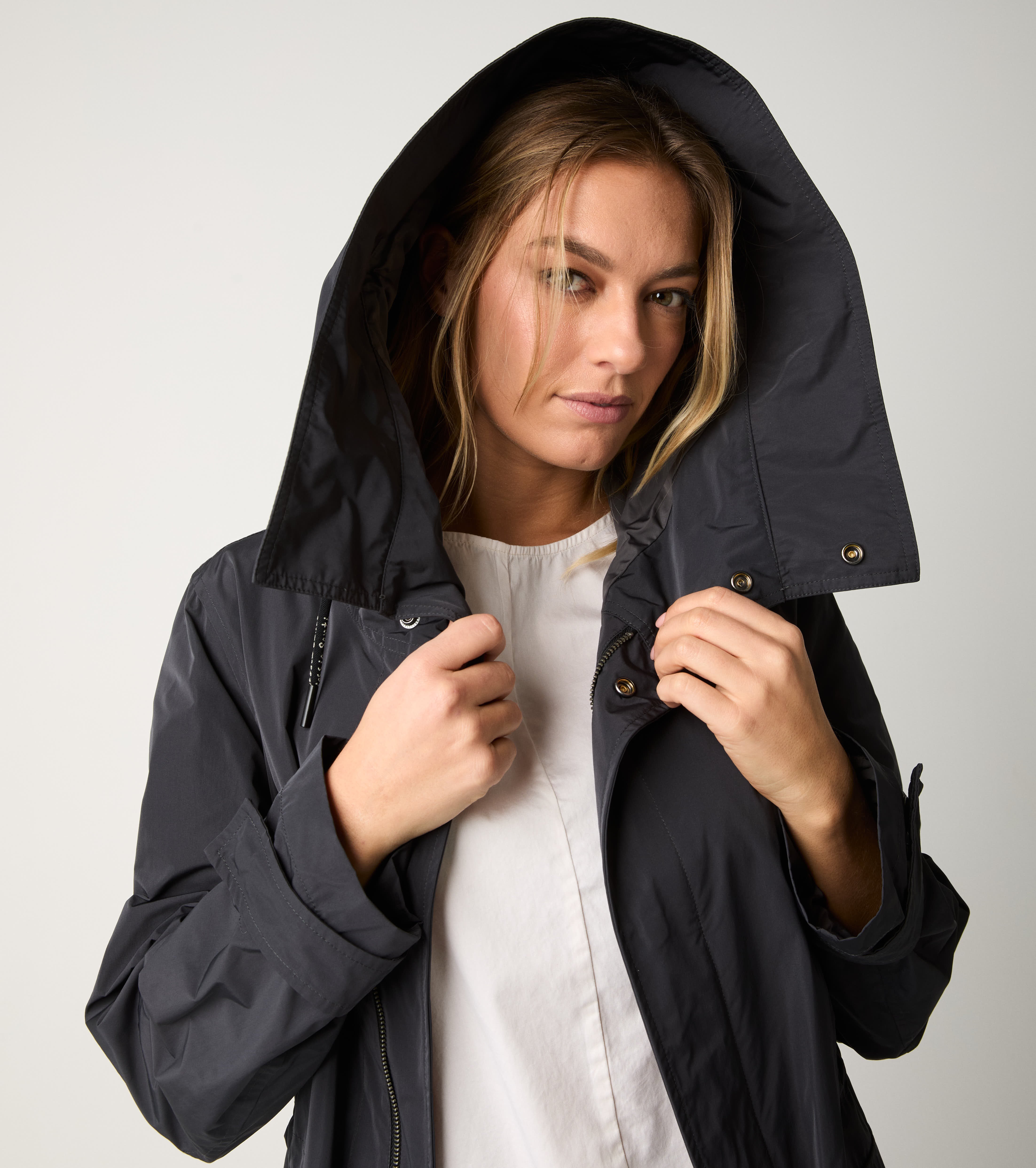 Parka lungo antigoccia con cappuccio lavagna