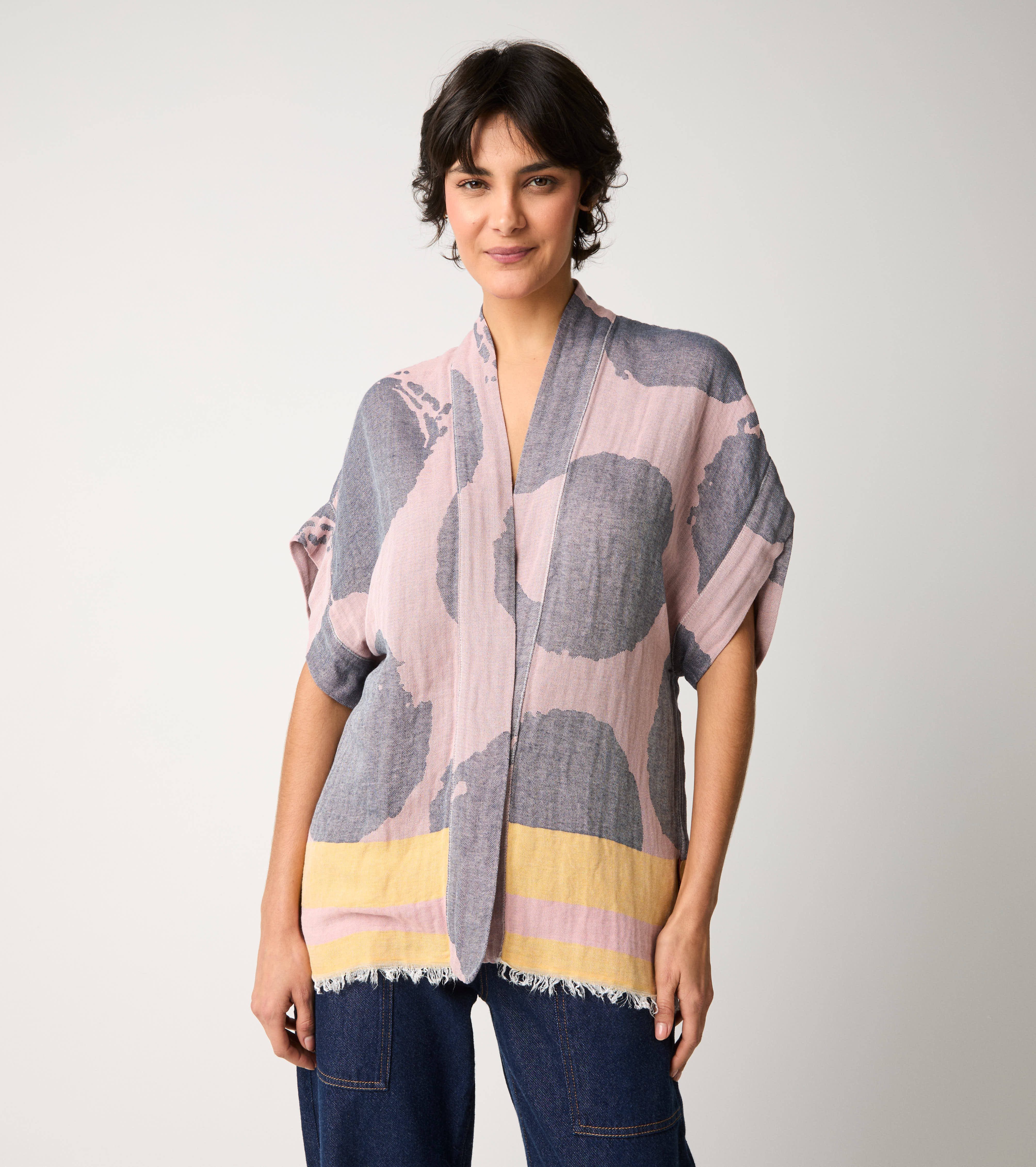 Giacca kimono in cotone jacquard rosa