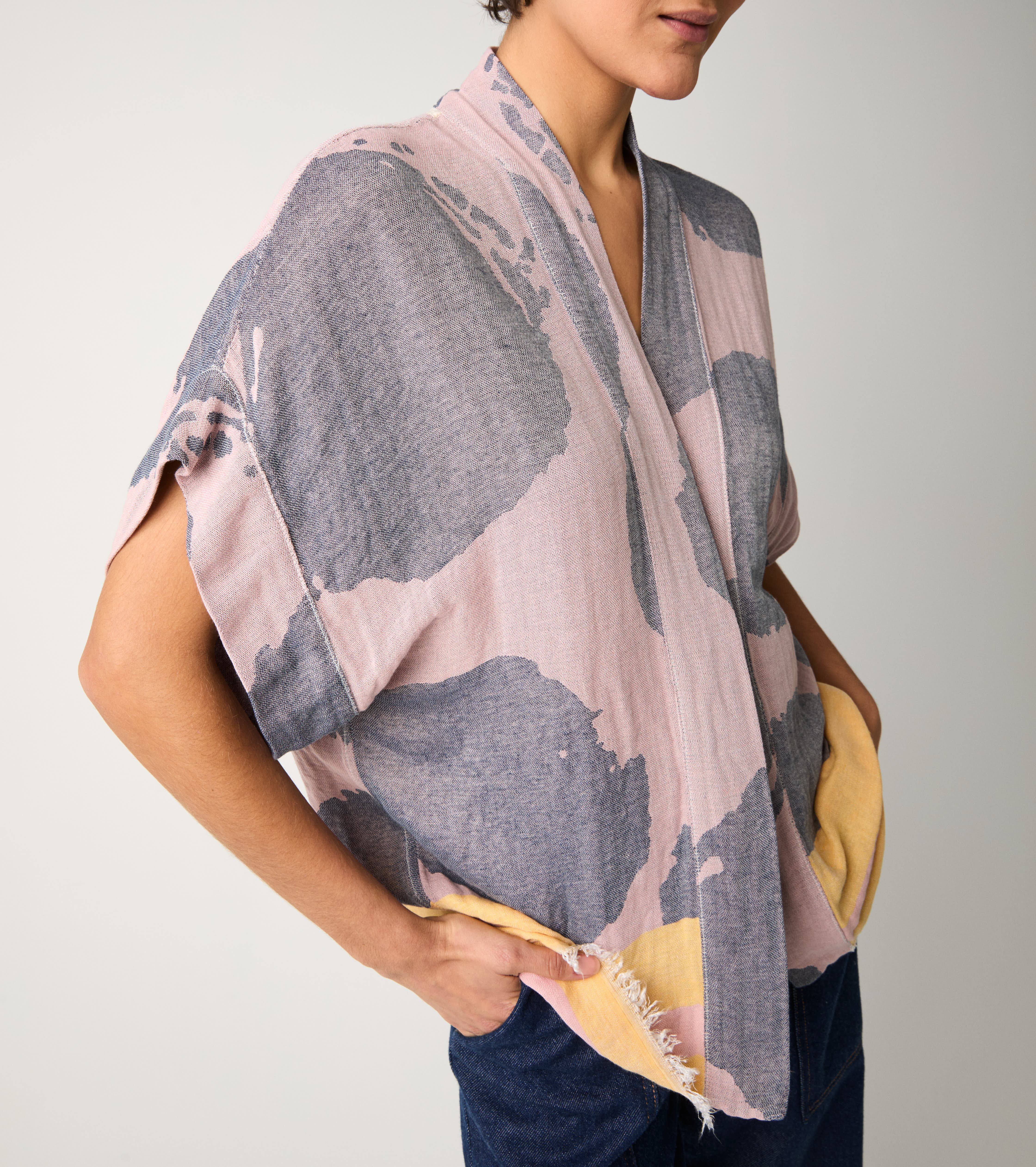 Giacca kimono in cotone jacquard rosa
