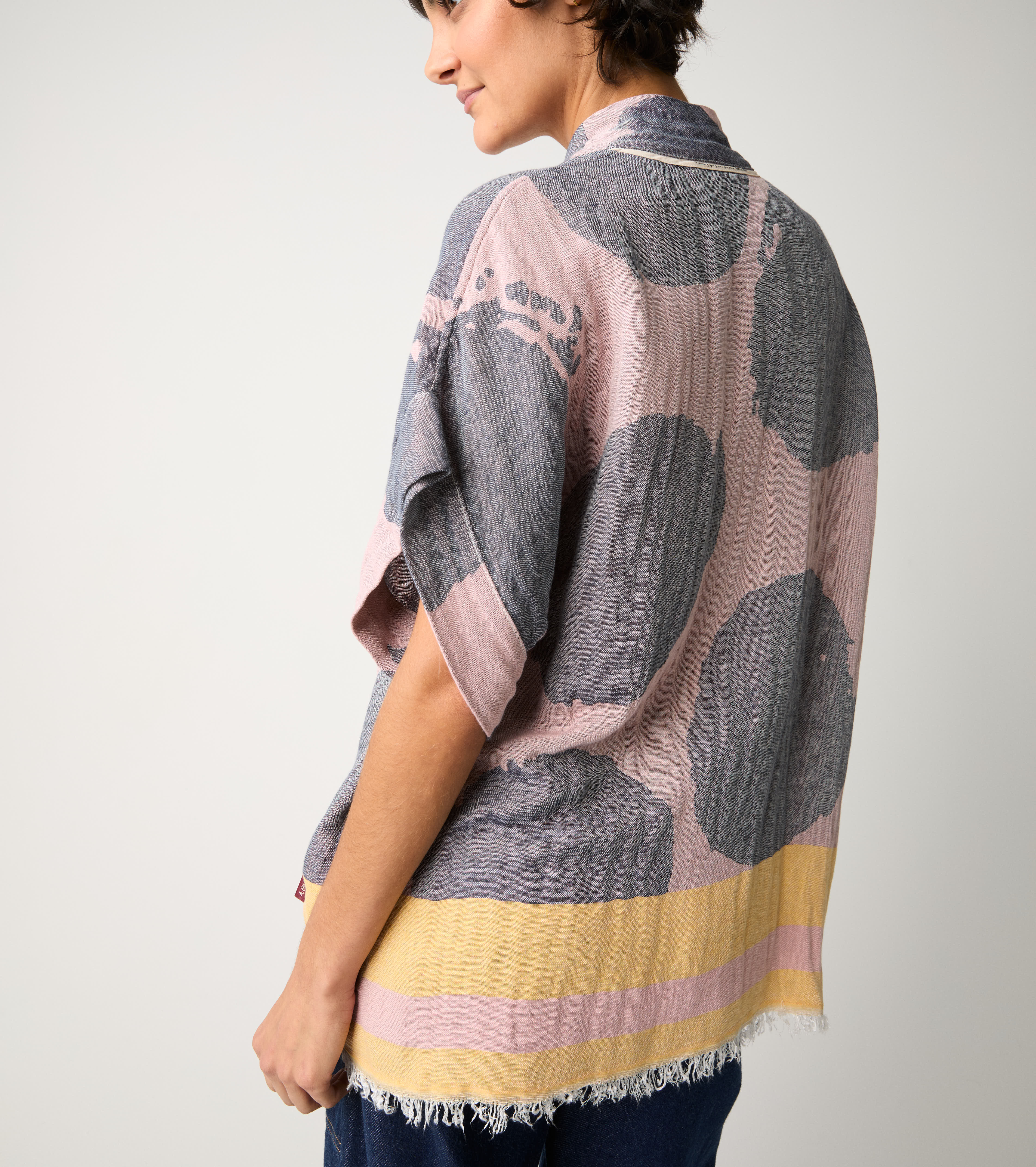 Giacca kimono in cotone jacquard rosa