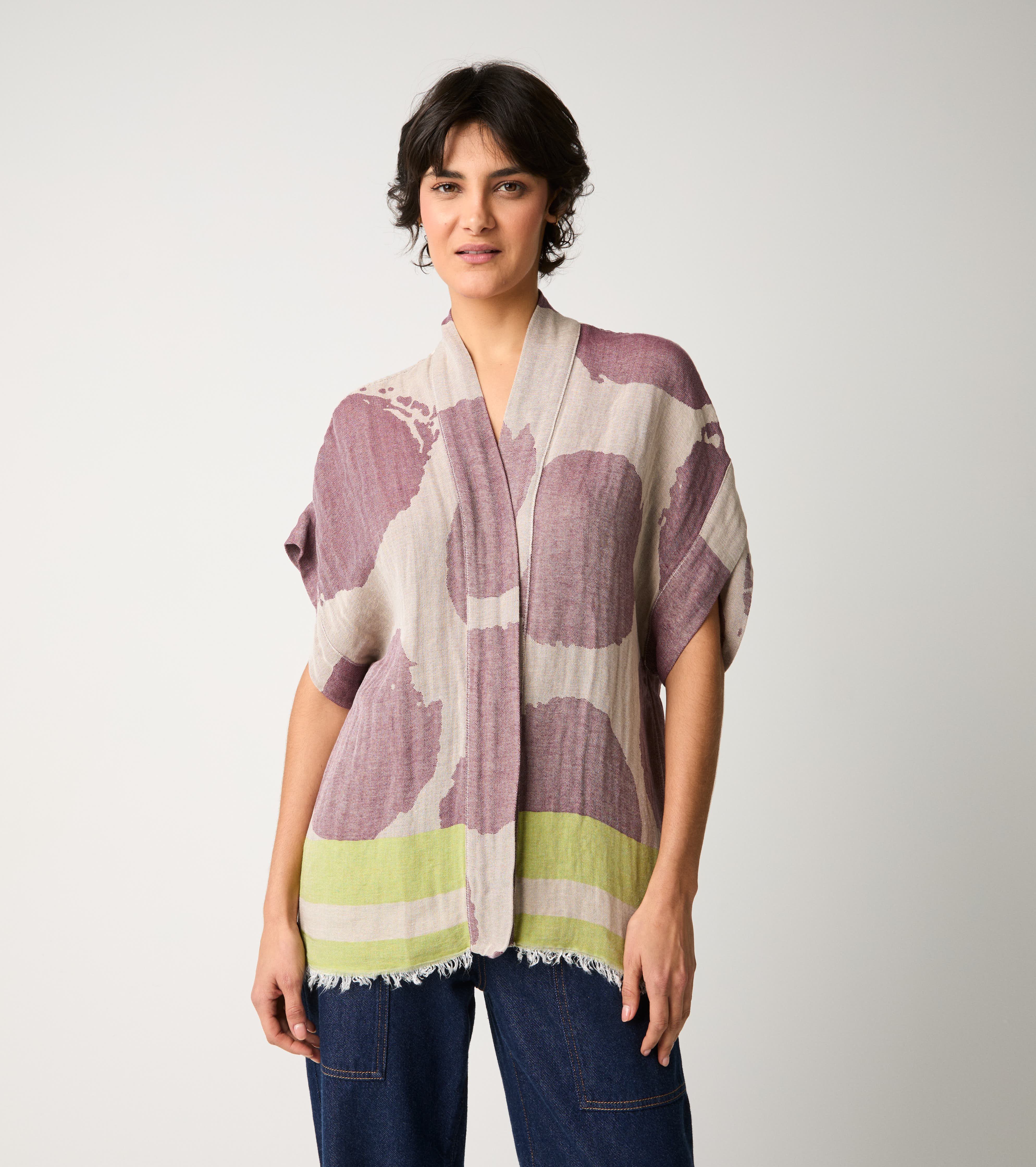 Giacca kimono in cotone jacquard frassino