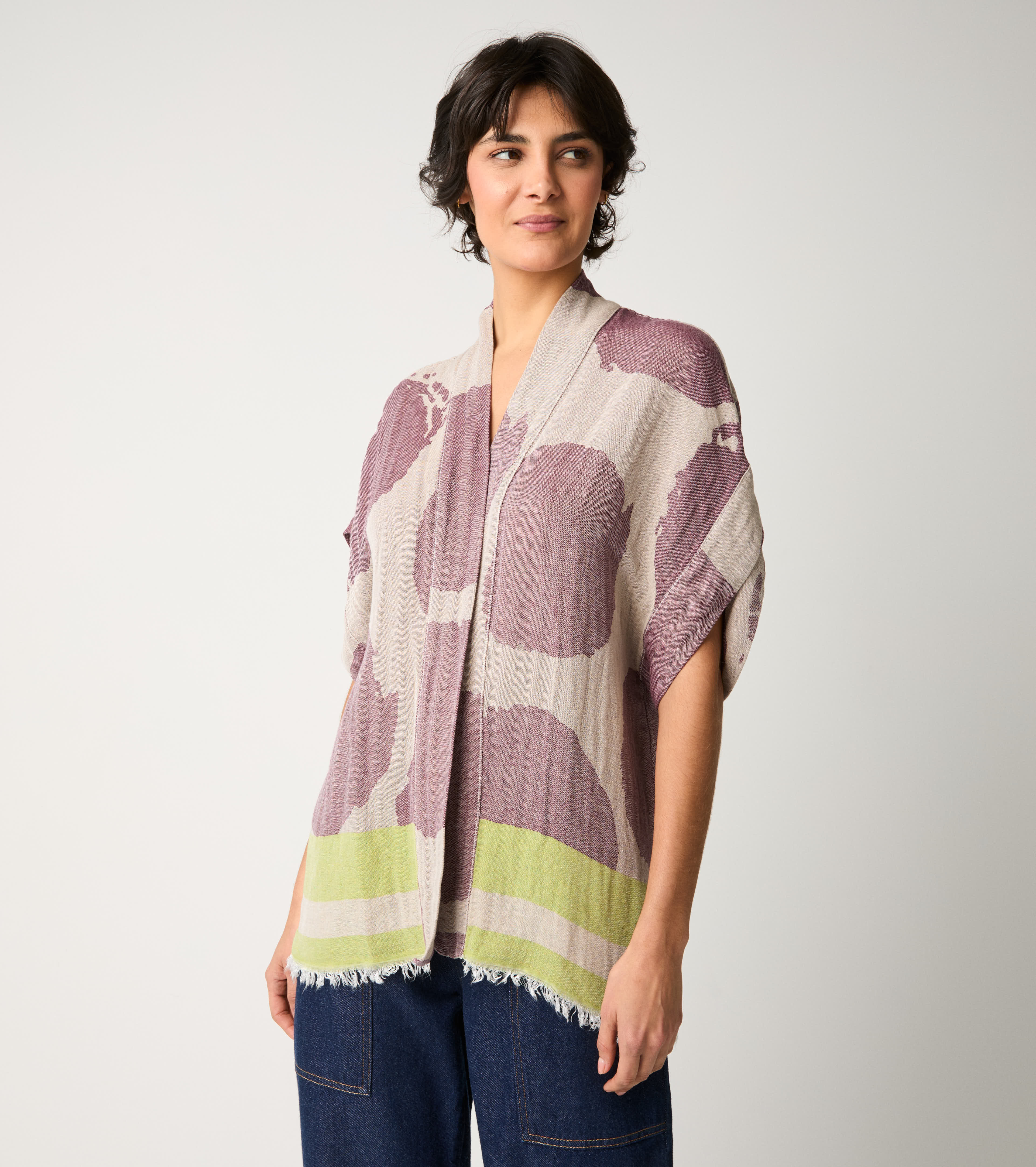 Giacca kimono in cotone jacquard frassino