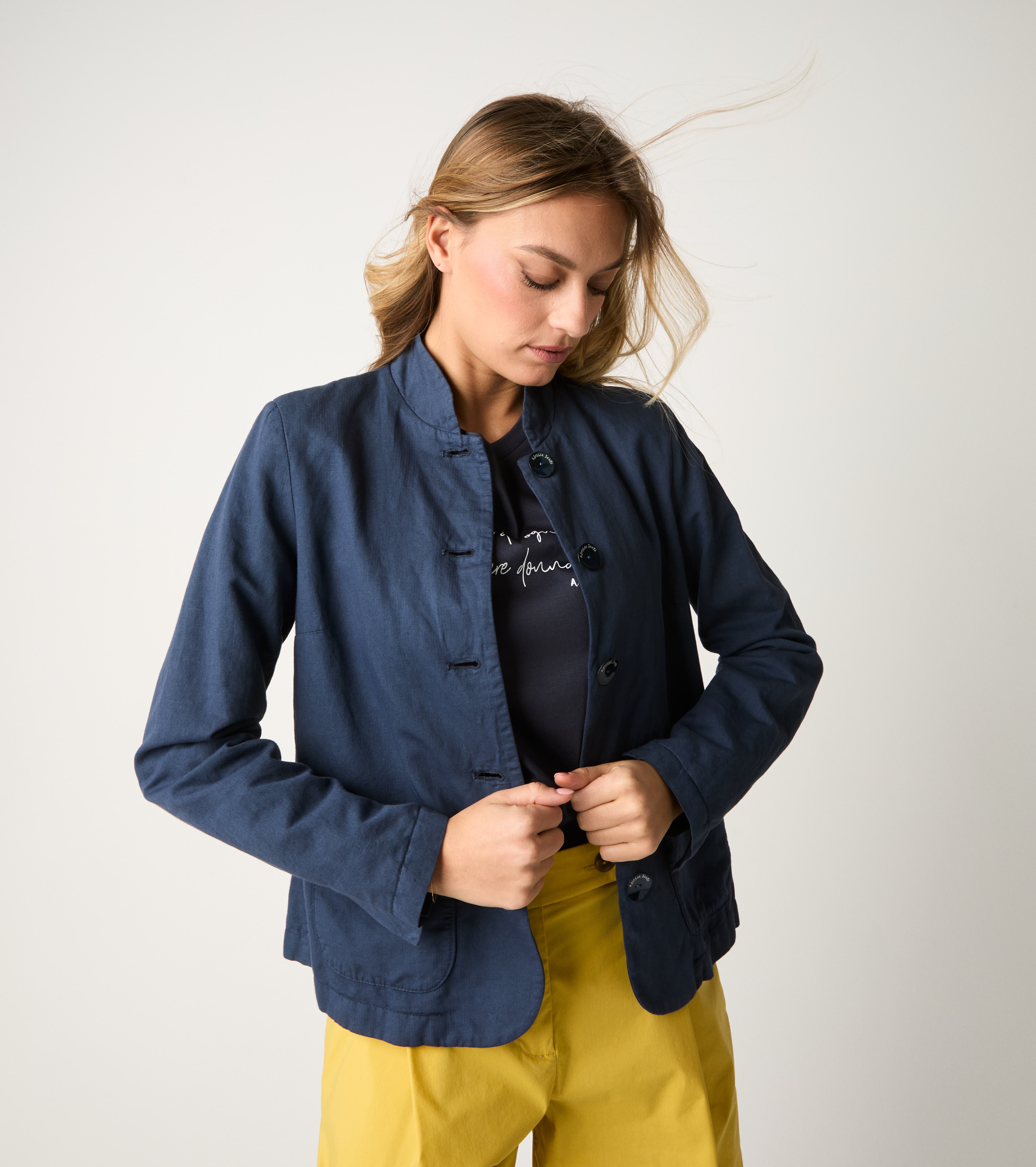 Blue mandarin collar jacket