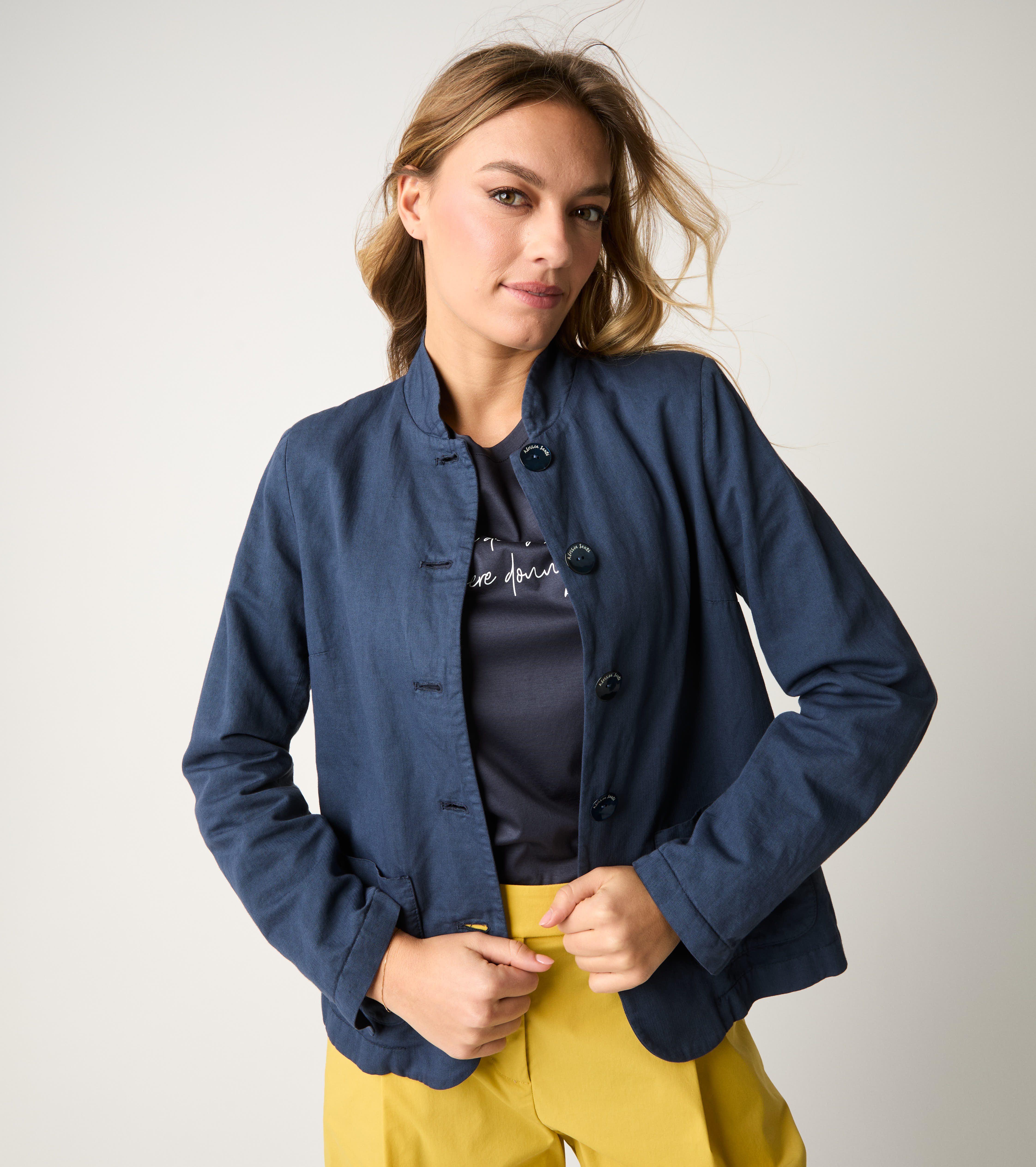 Blue mandarin collar jacket