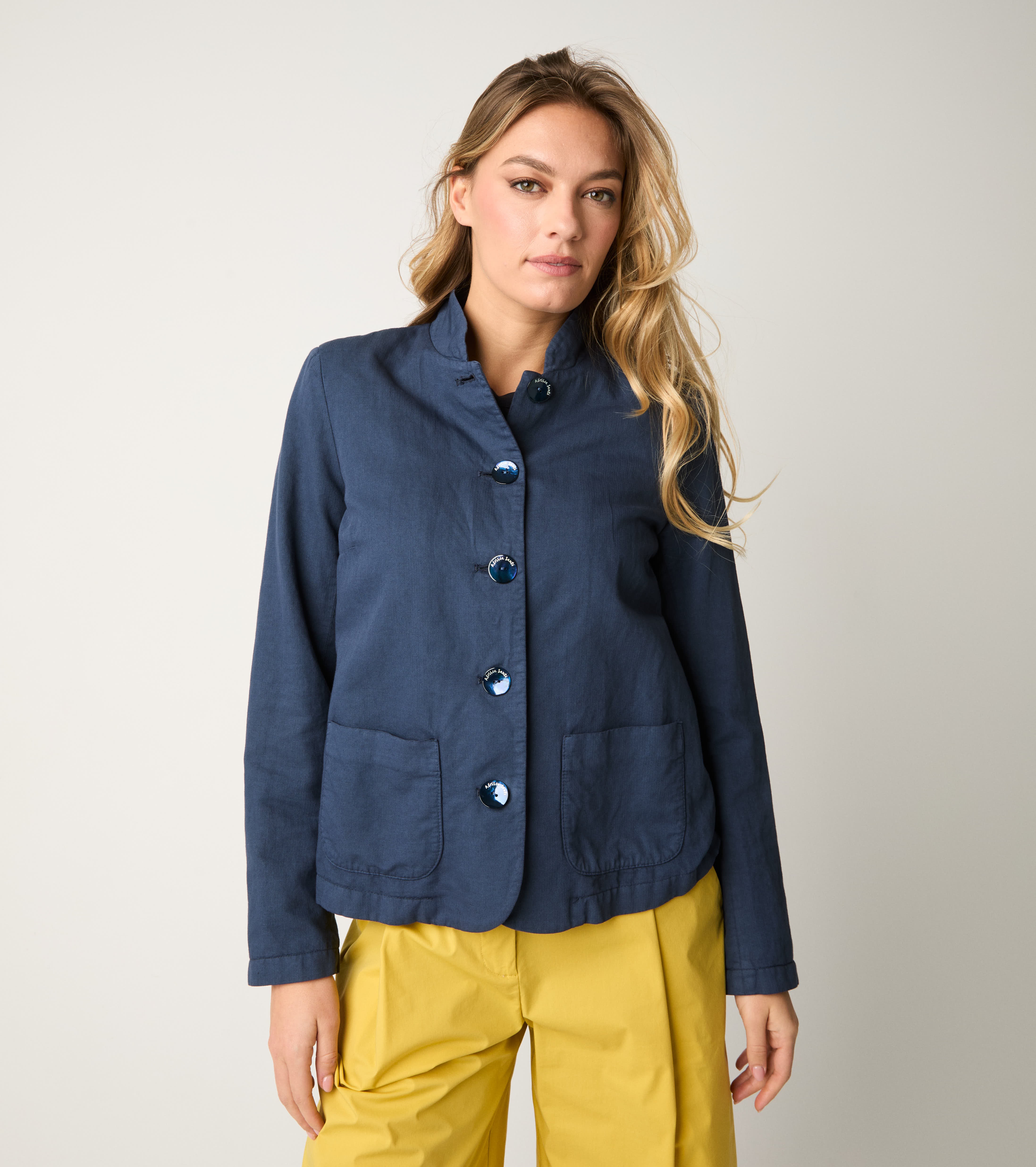 Blue mandarin collar jacket
