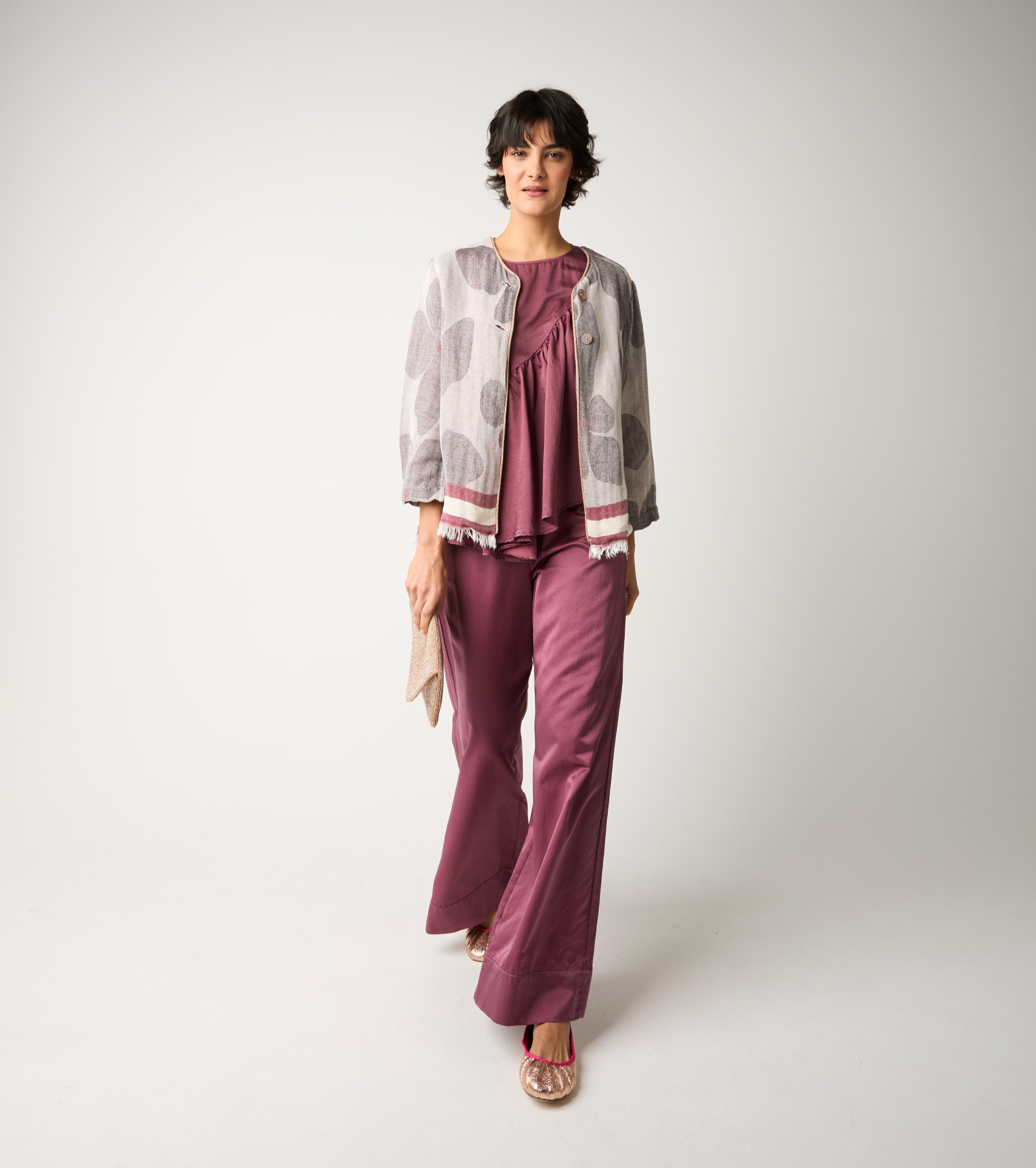 Blusa girocollo con pieghe marmellata