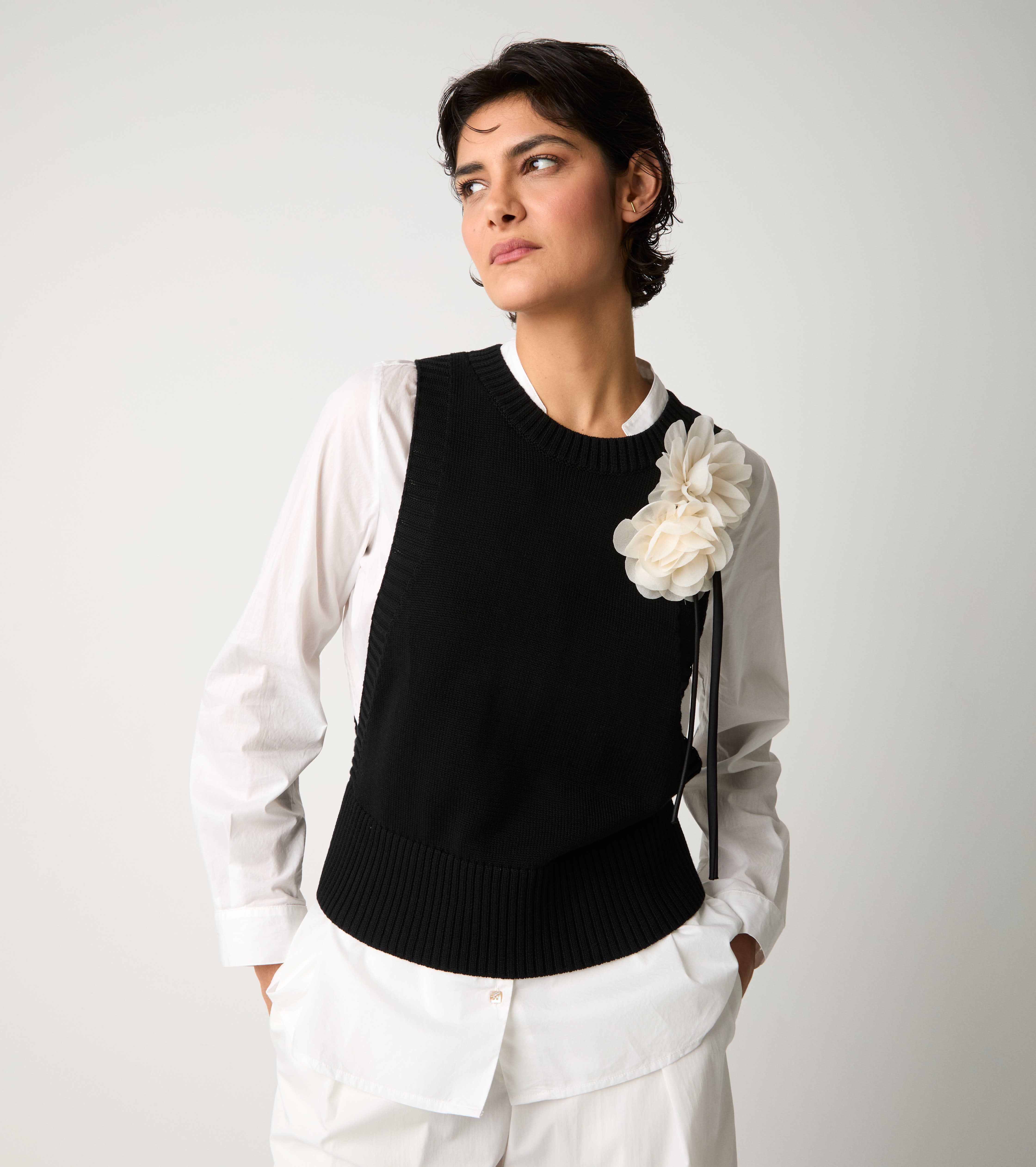 Gilet girocollo in maglia  nero