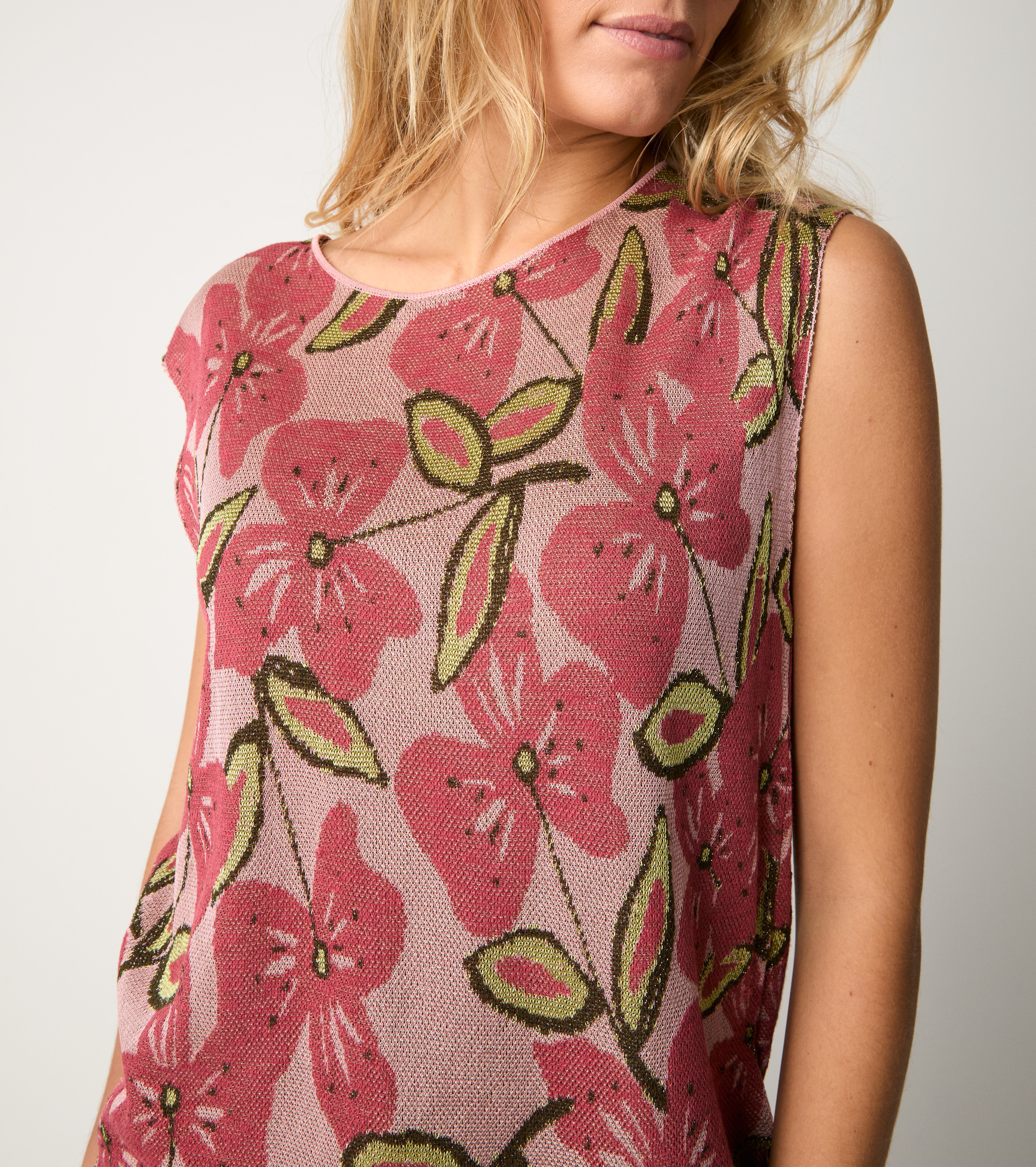 Top jacquard con scollo a barca ombretto