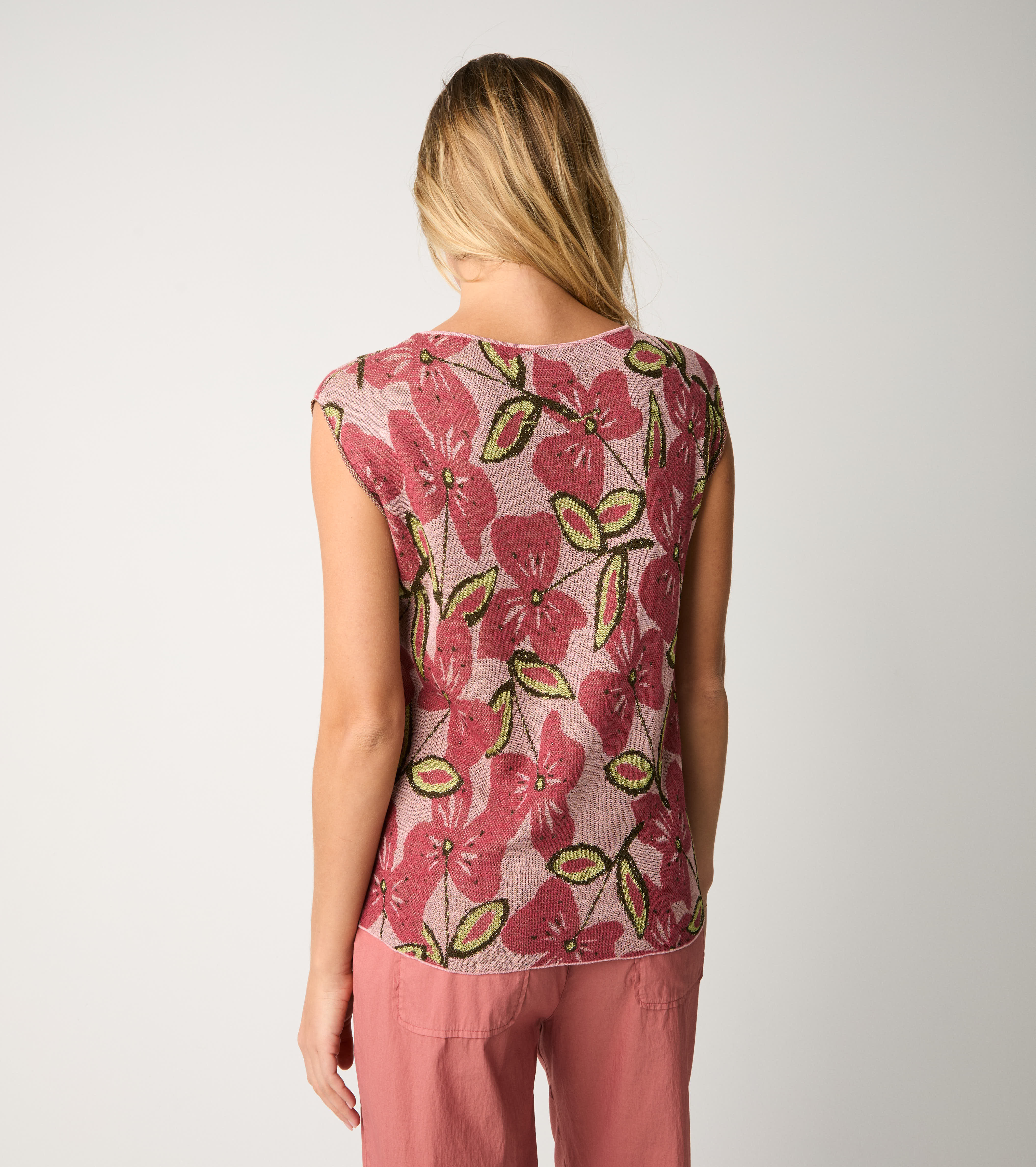 Top jacquard con scollo a barca ombretto