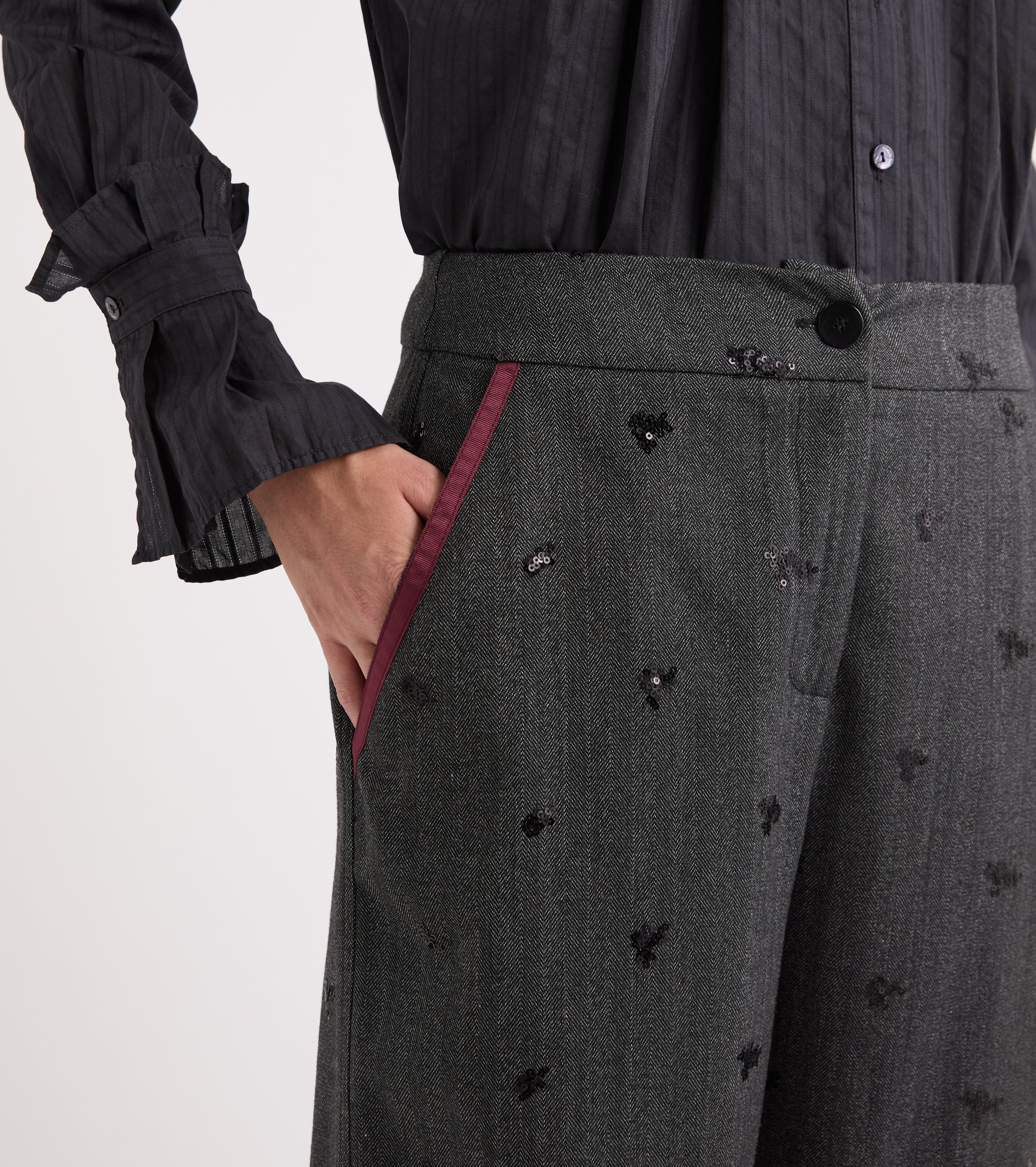 Pantaloni cropped con risvolto blue