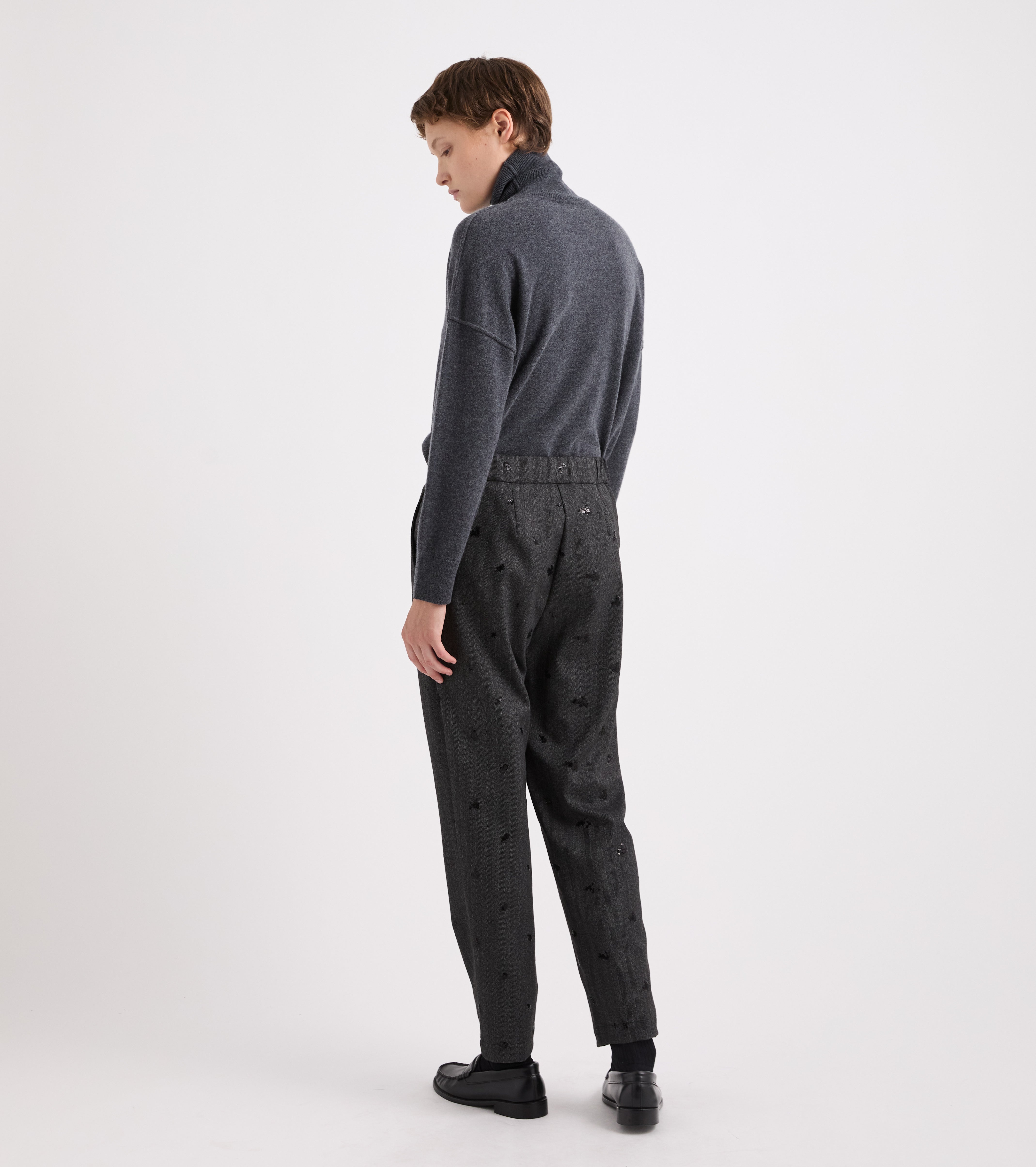 Pantaloni stretch con paillettes ricamate navy