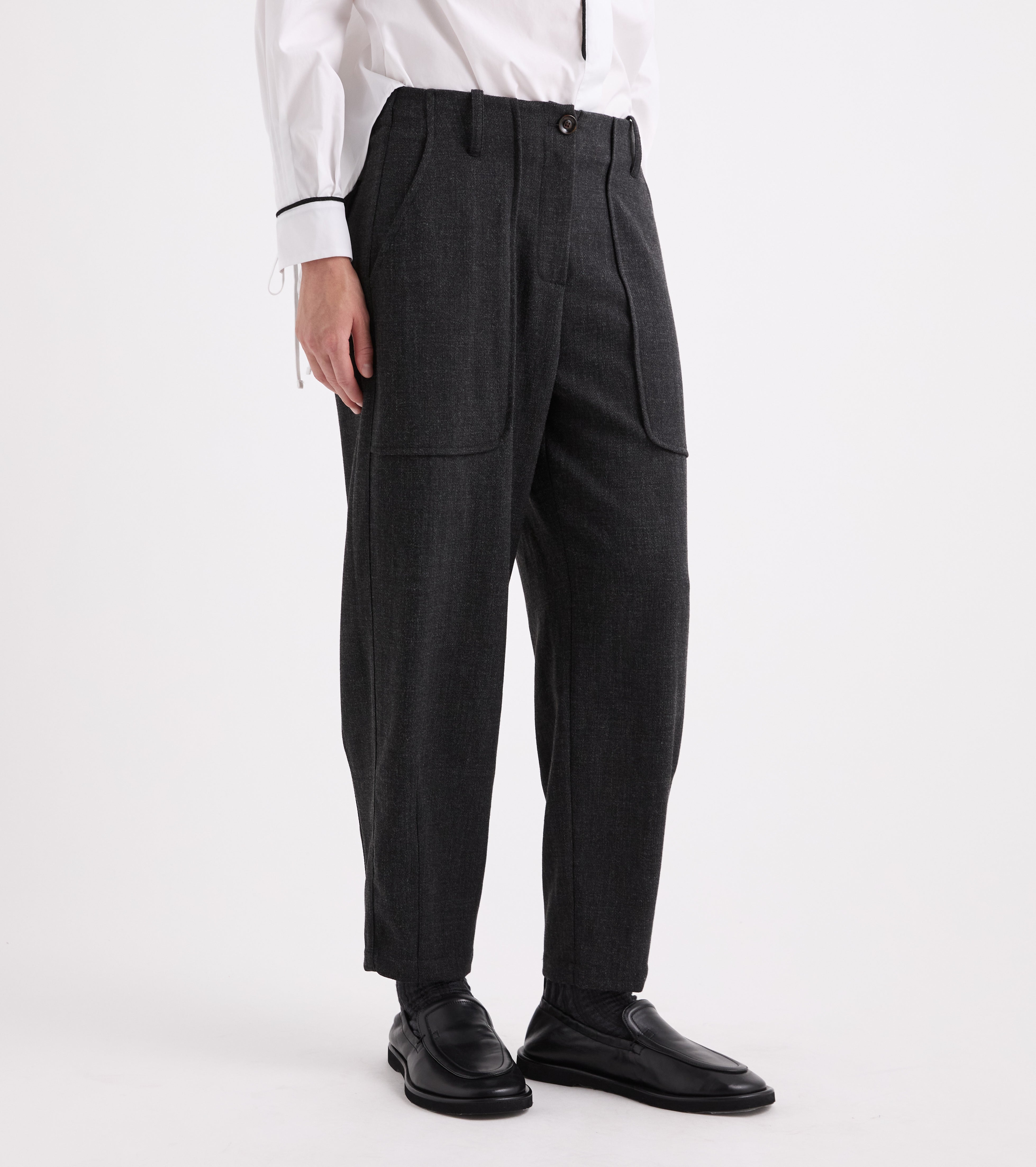 Pantaloni cropped in viscosa stretch navy