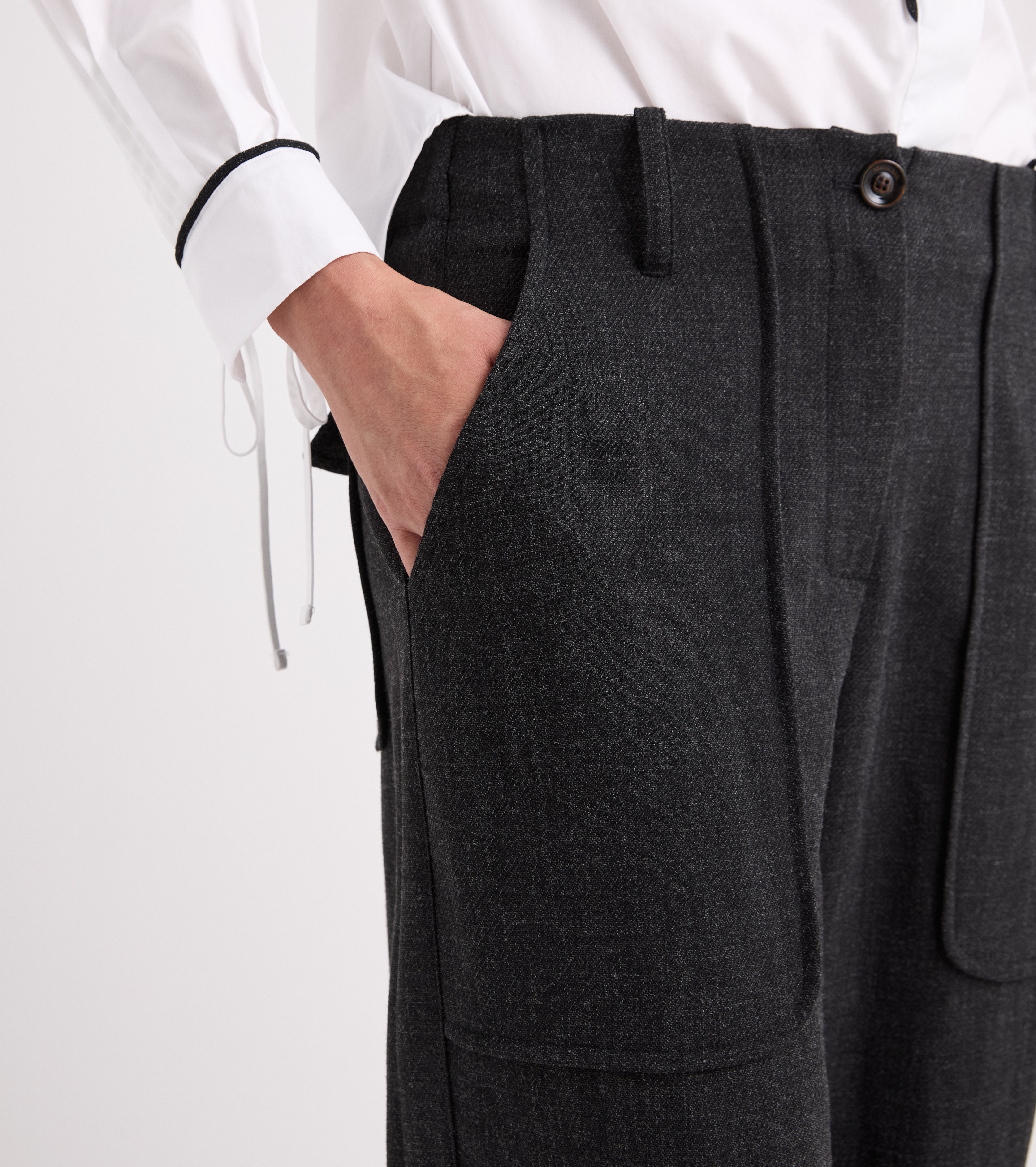 Pantaloni cropped in viscosa stretch navy