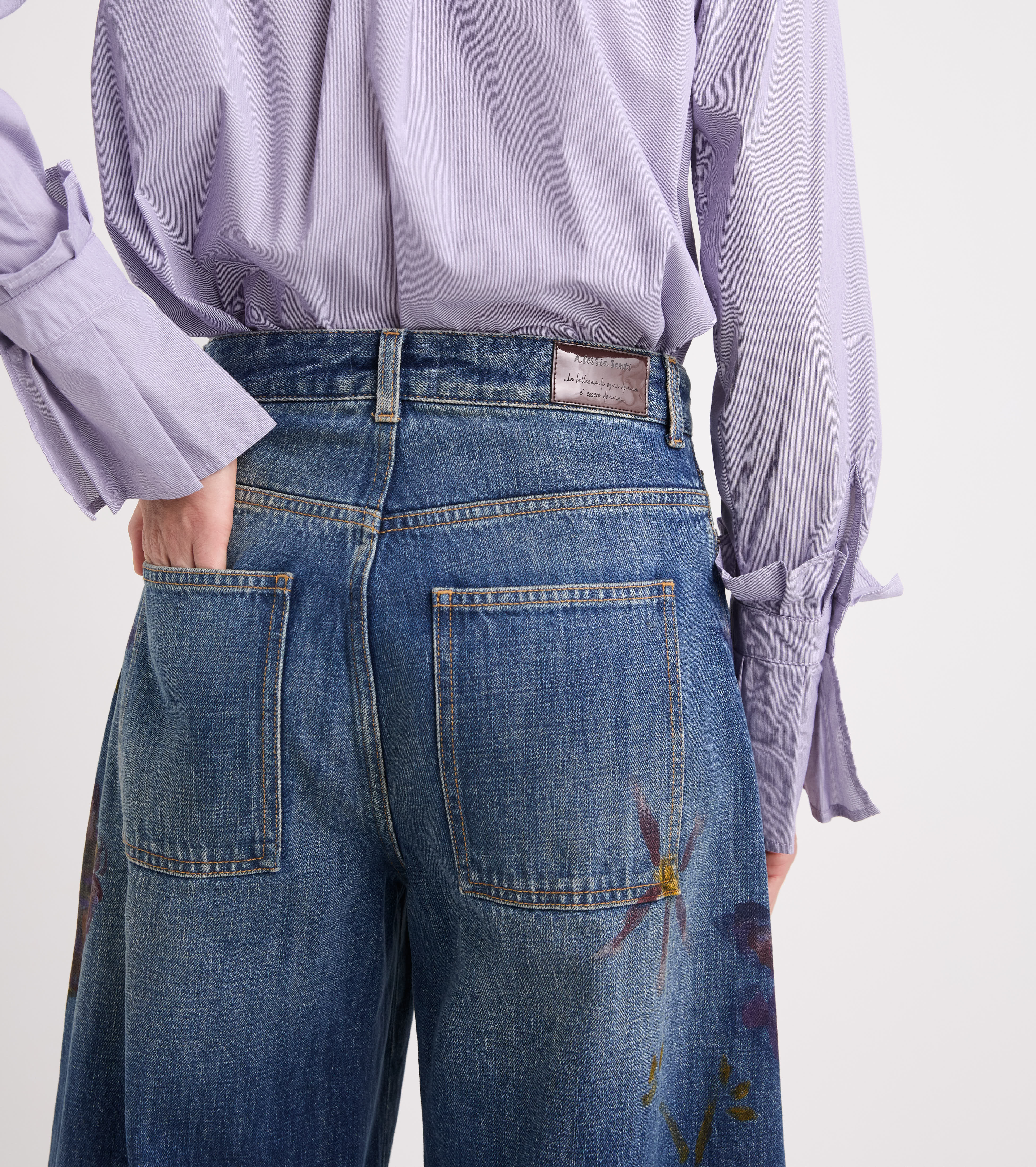 Vaqueros de pierna ancha de algodón con estampado floral