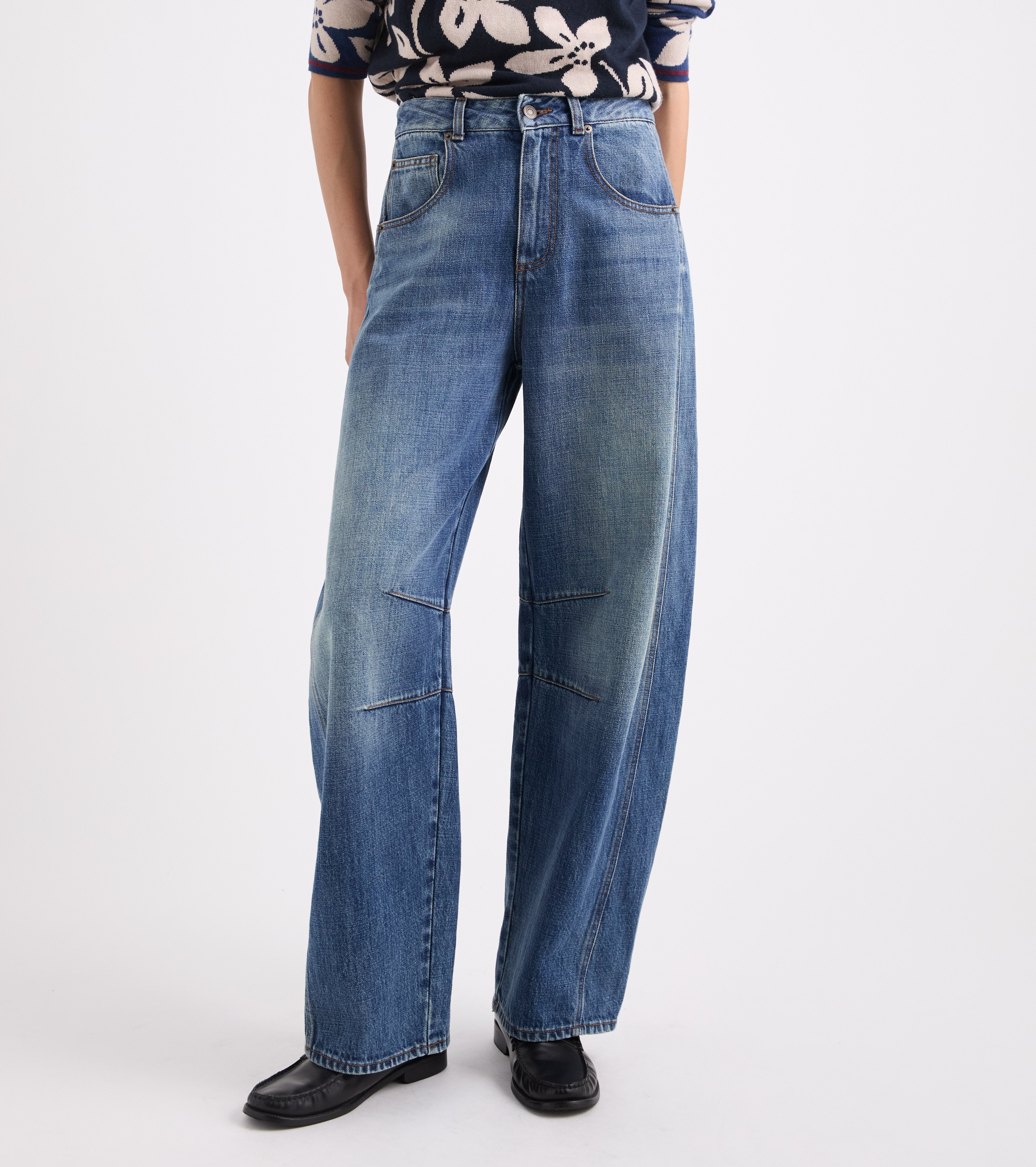 Jeans in denim di cotone effetto used marrone