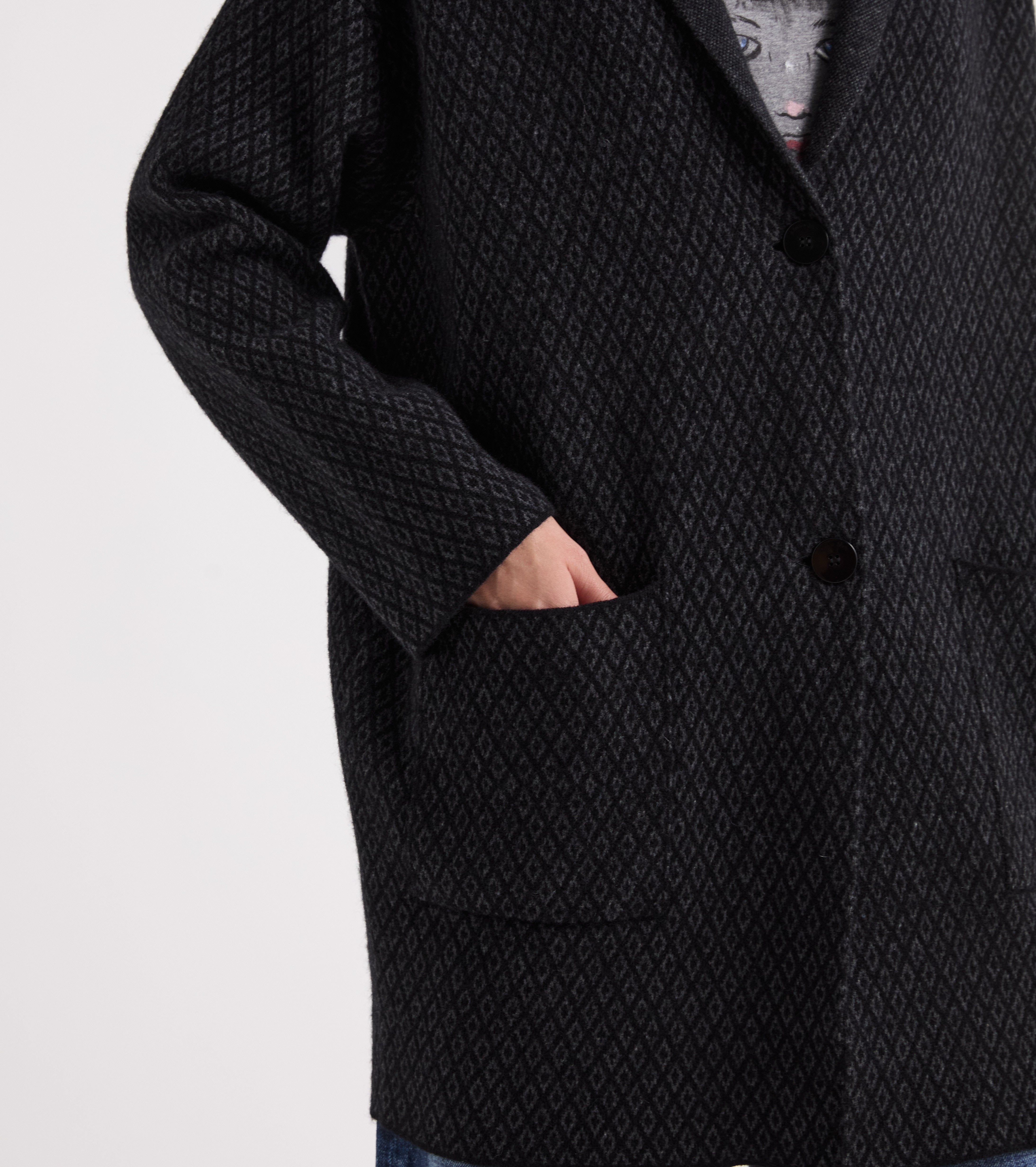 Cappotto jacquard con scollo a V marrone