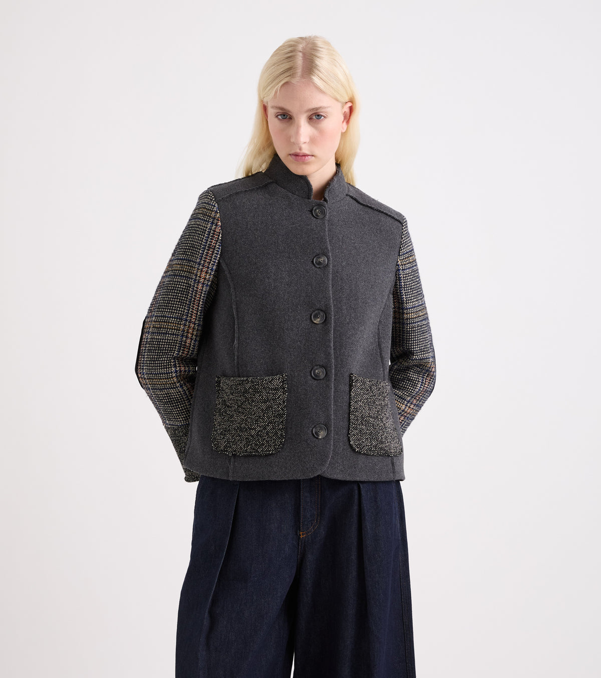 Giacca patchwork con bottoni nero