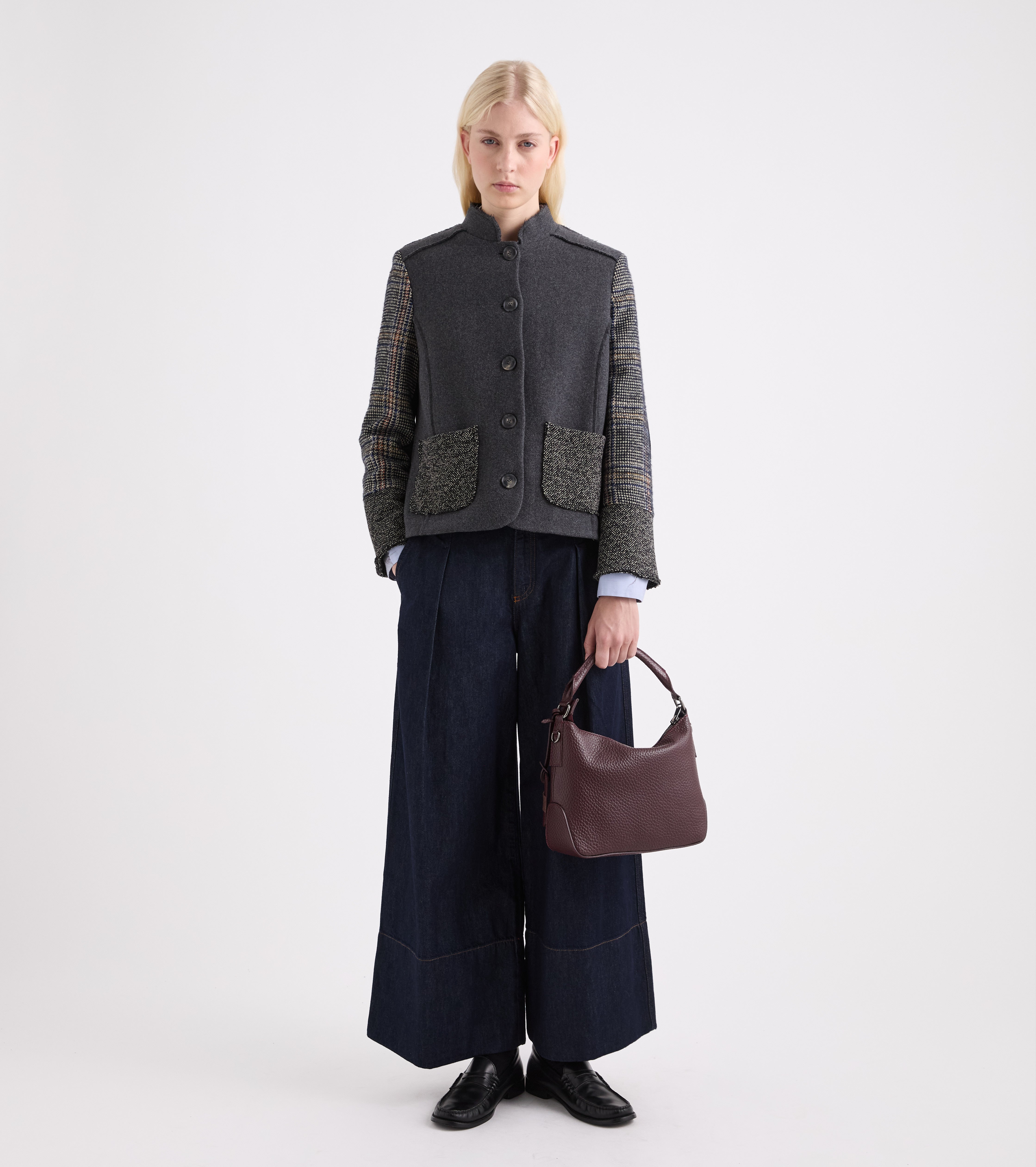 Giacca patchwork con bottoni nero