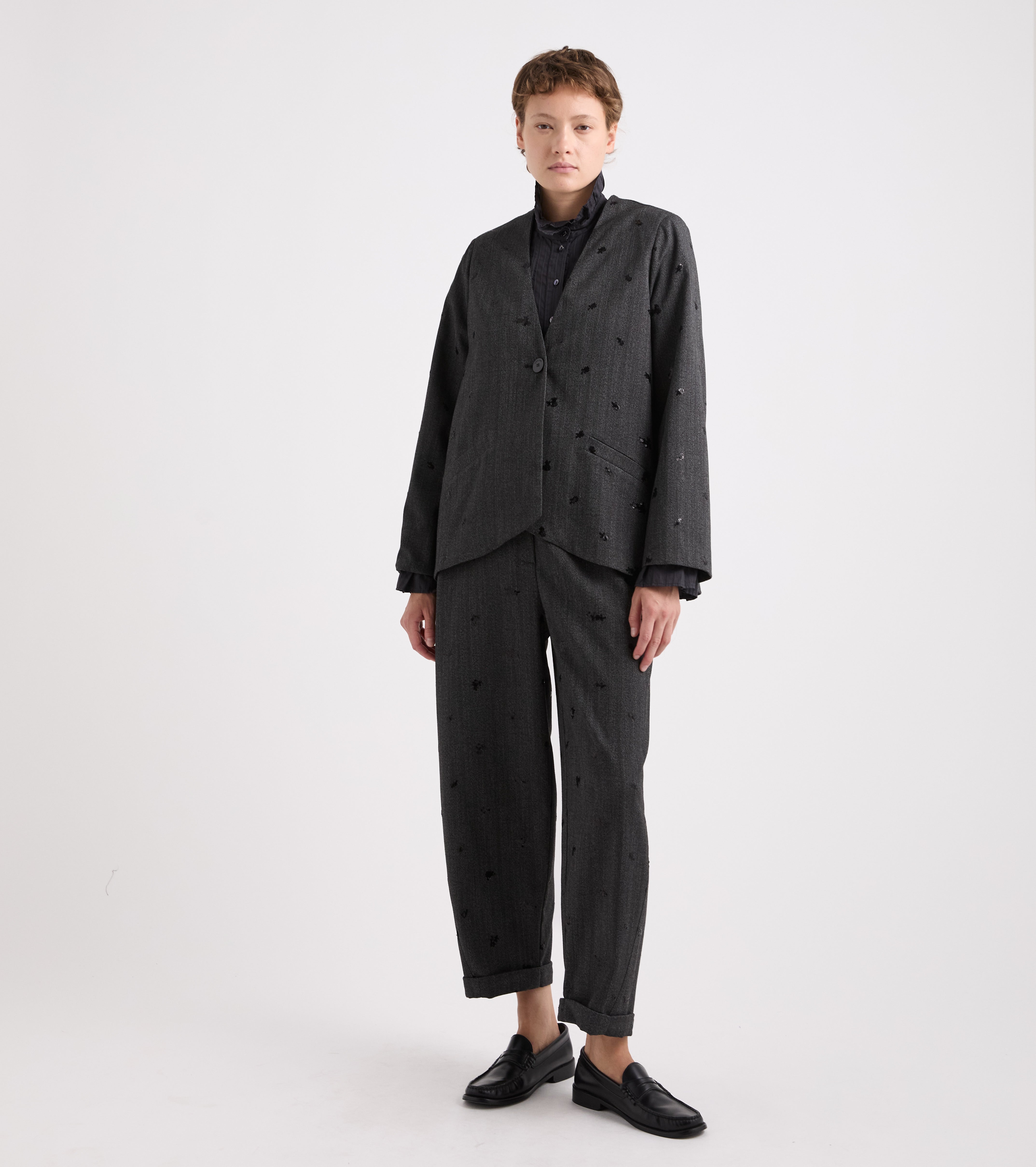Giacca stretch con scollo a V grigiia