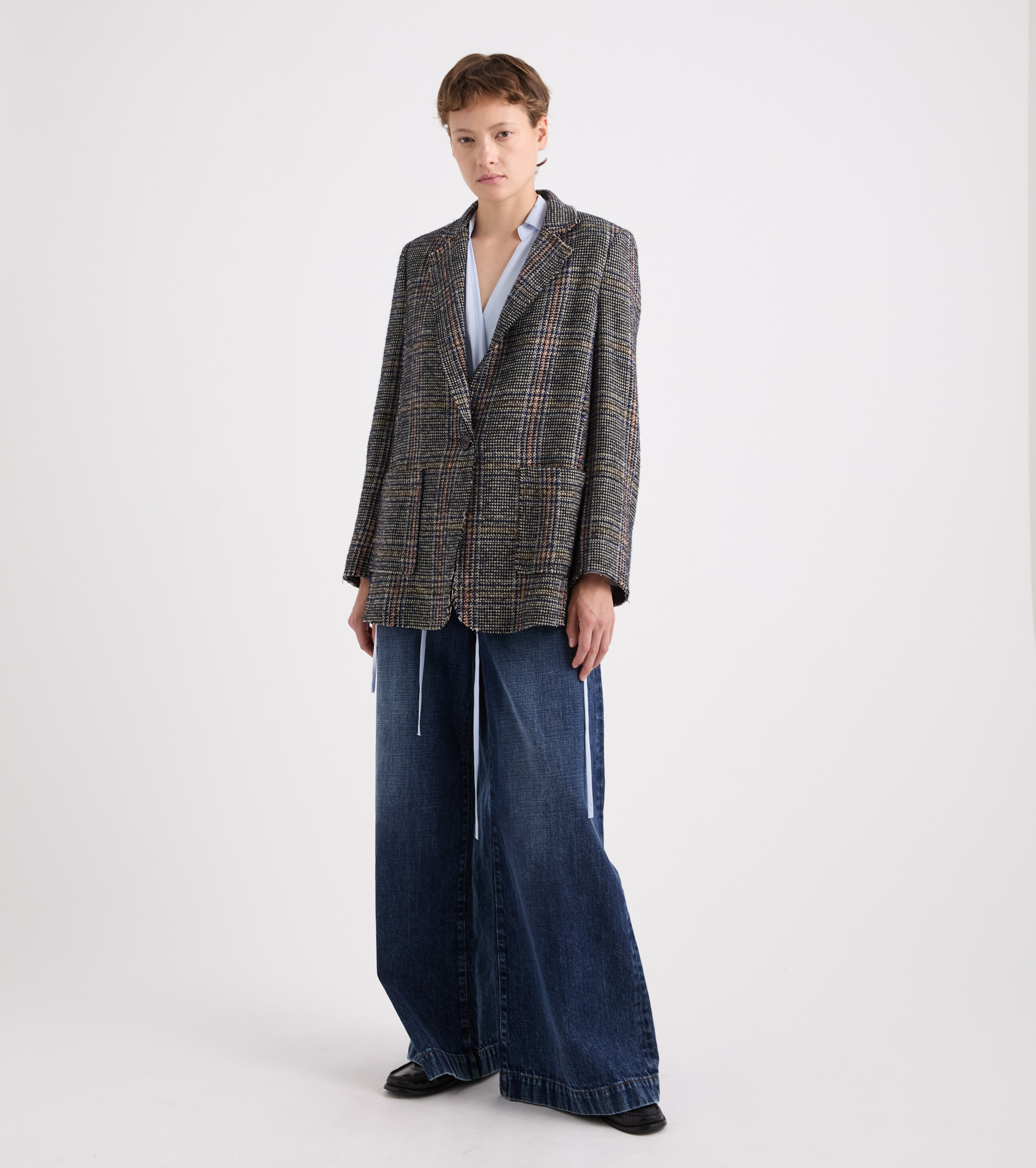Blazer monopetto a quadri grigiia
