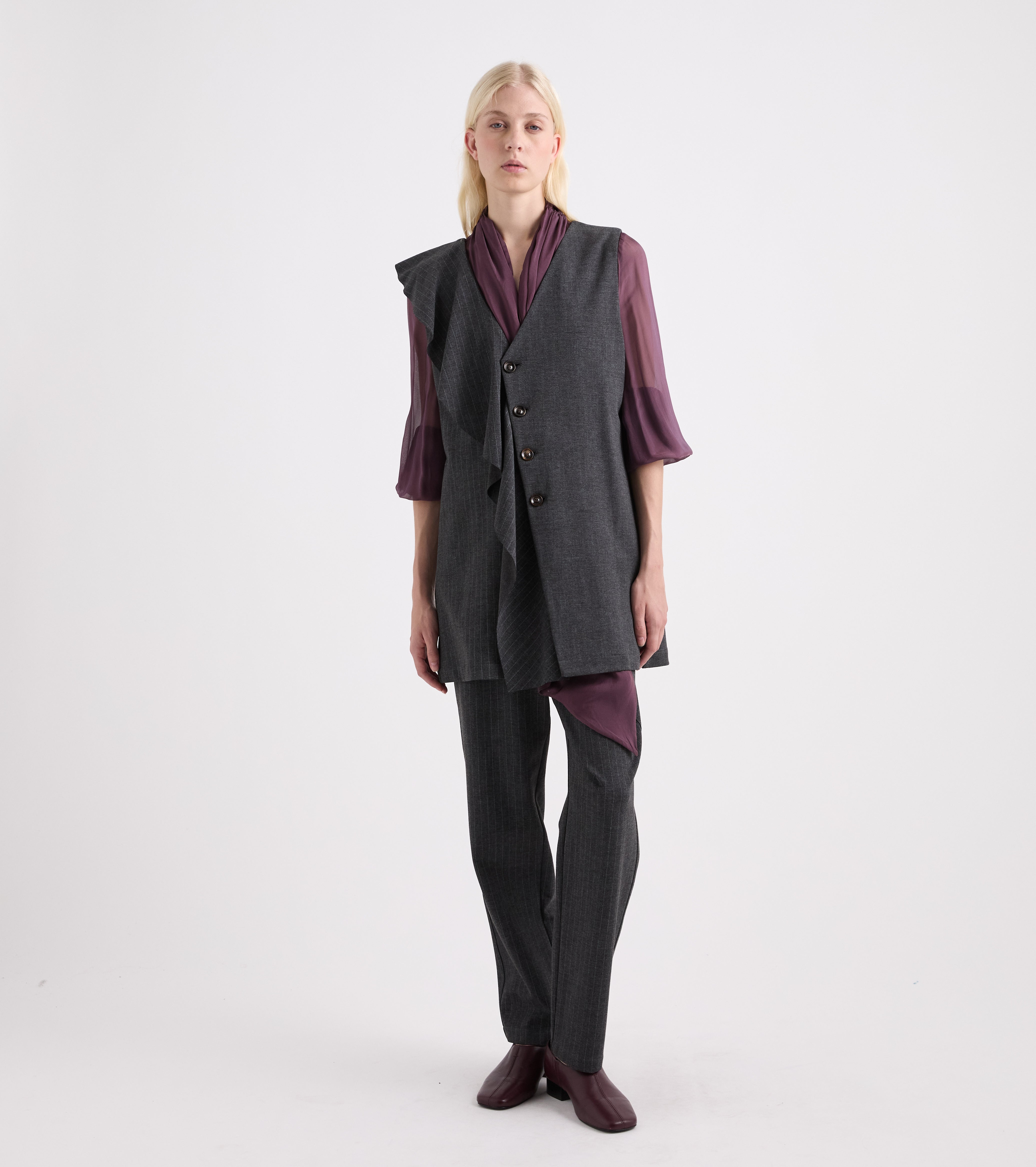 Gilet in viscosa con scollo a V bordeaux