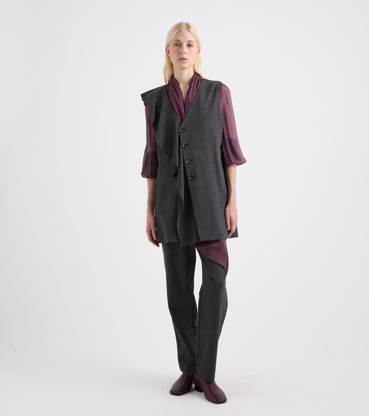 Gilet in viscosa con scollo a V bordeaux