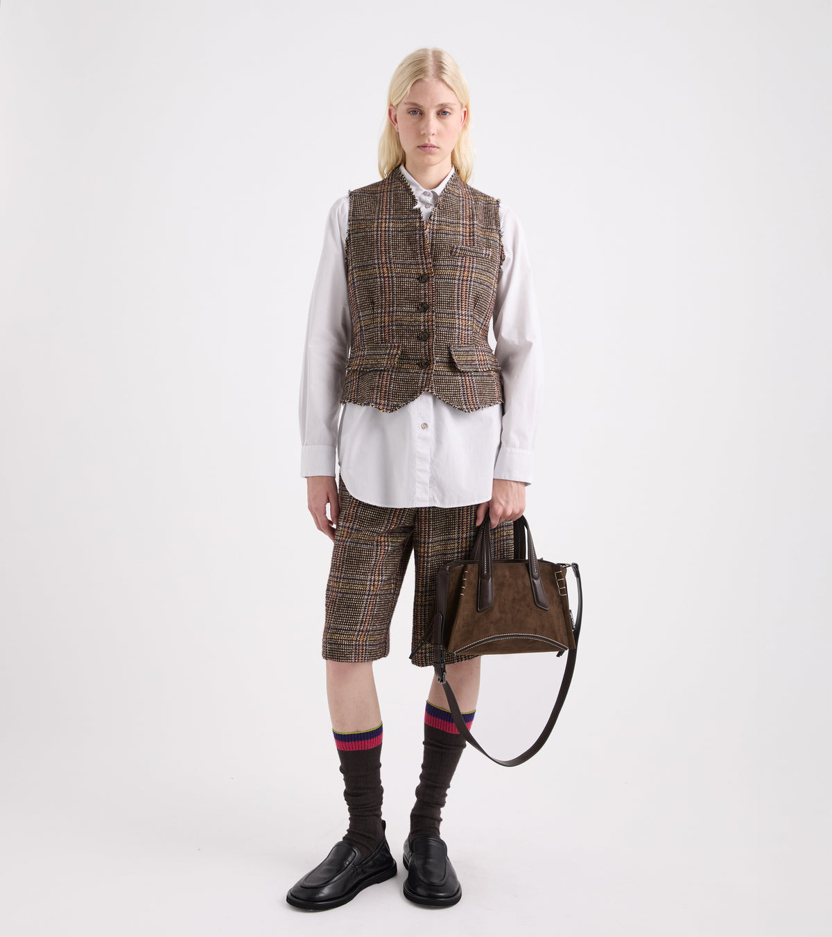 Gilet check con scollo a V bordeaux