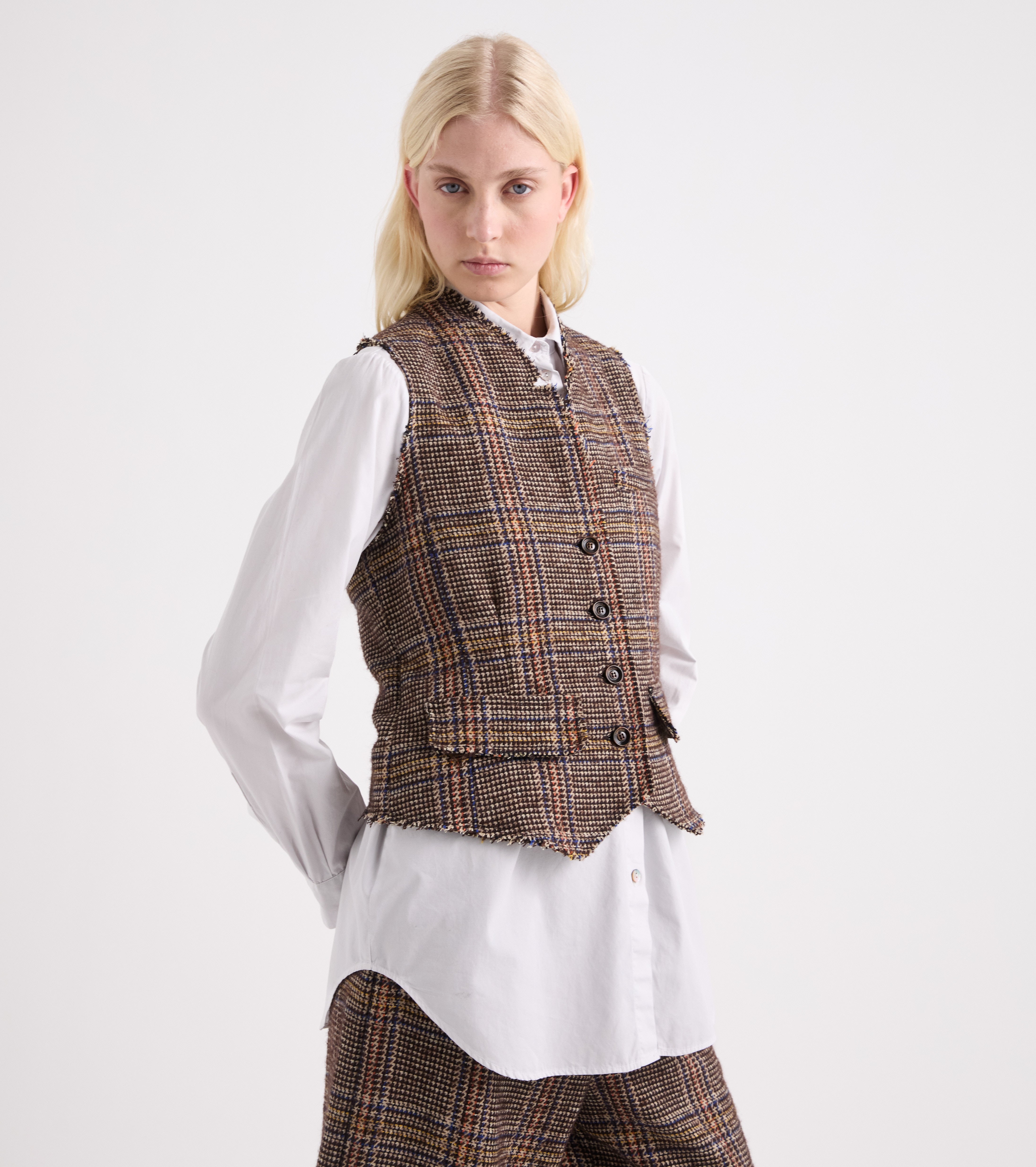 Gilet check con scollo a V bordeaux