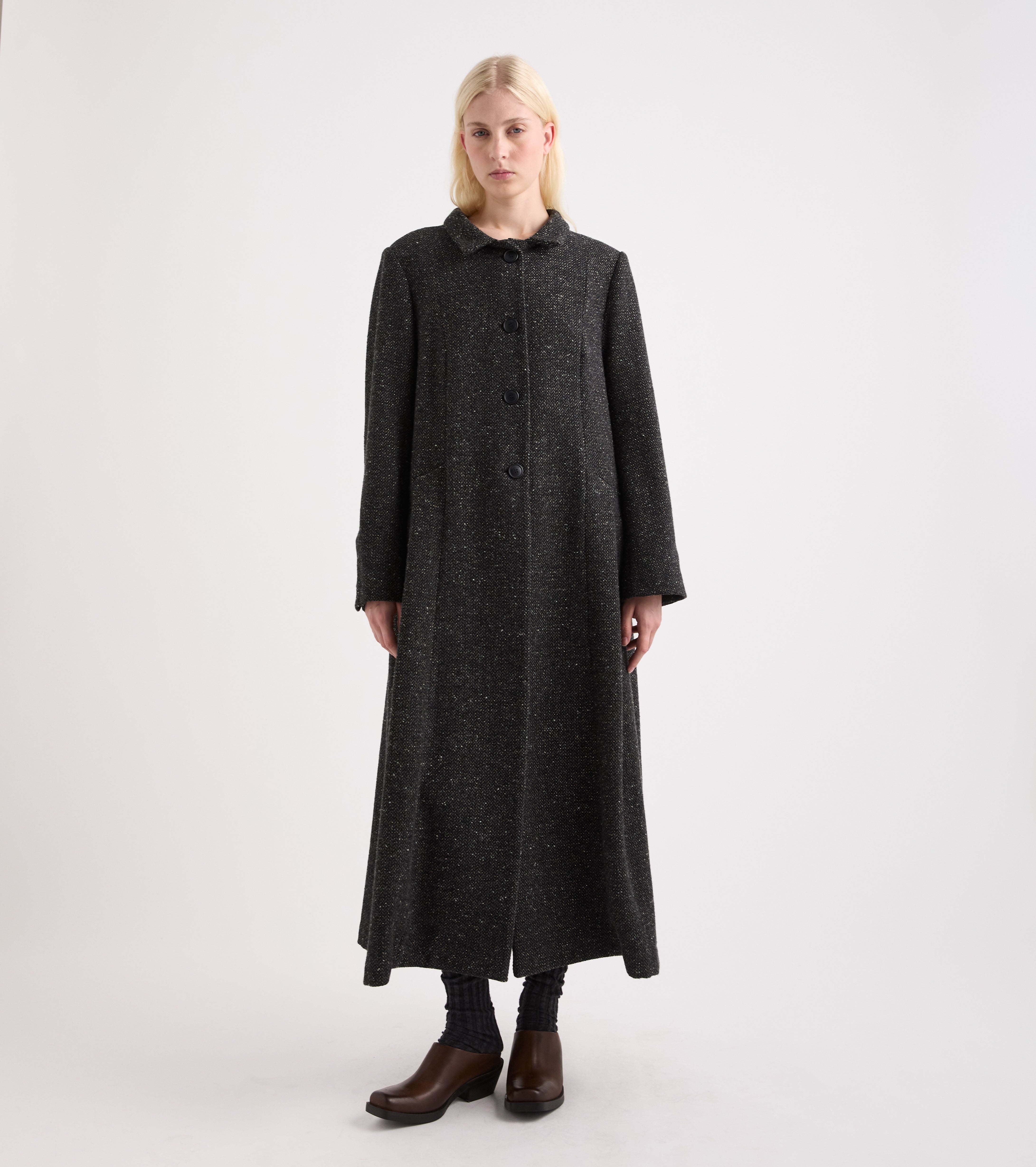 Cappotto con collo a camicia lavagna nero