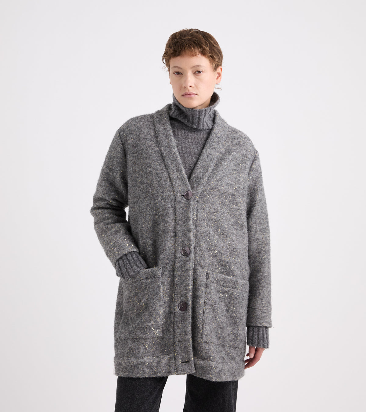 Giacca con scollo a V e tasche bianco e nero