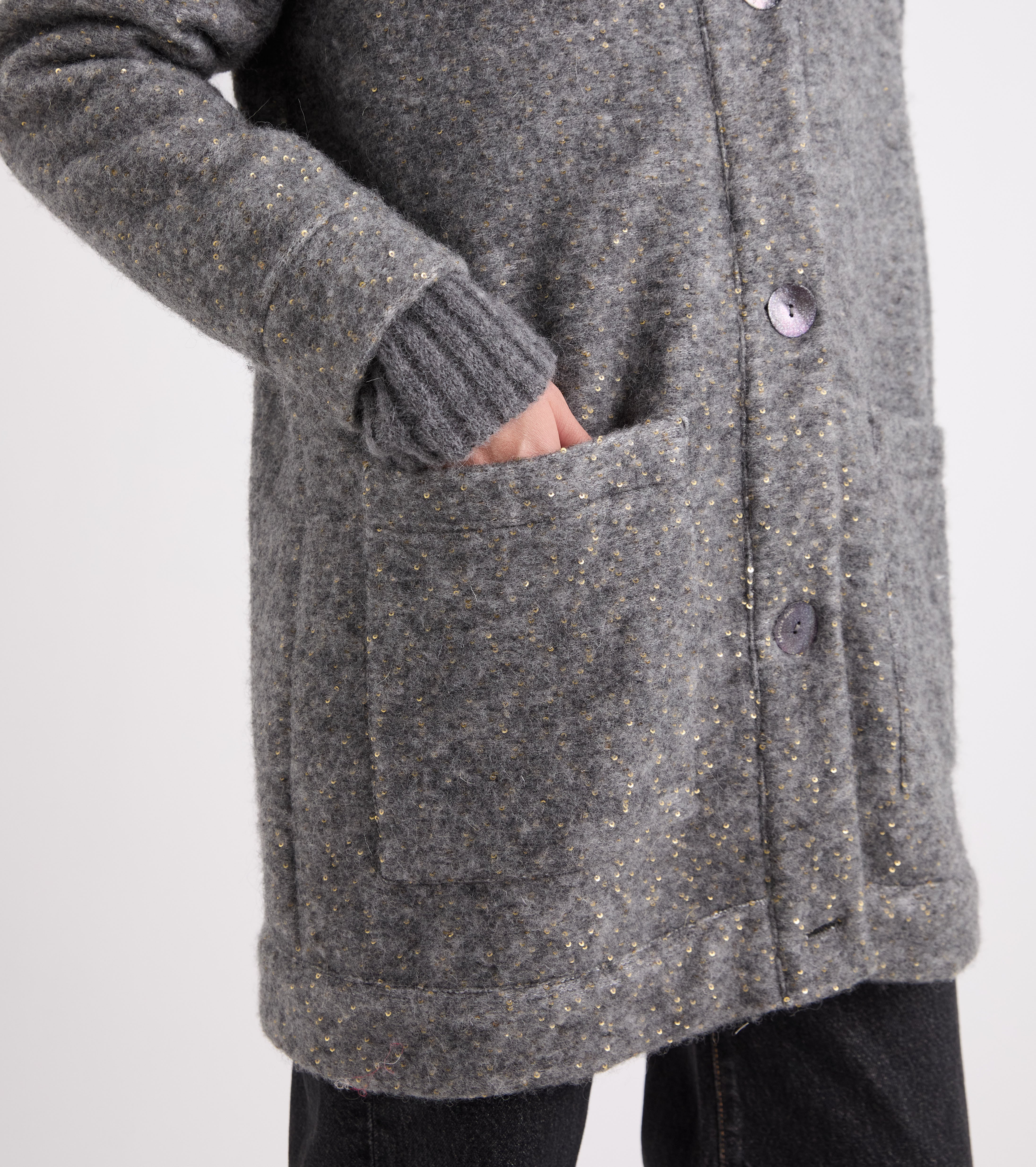 Giacca con scollo a V e tasche bianco e nero