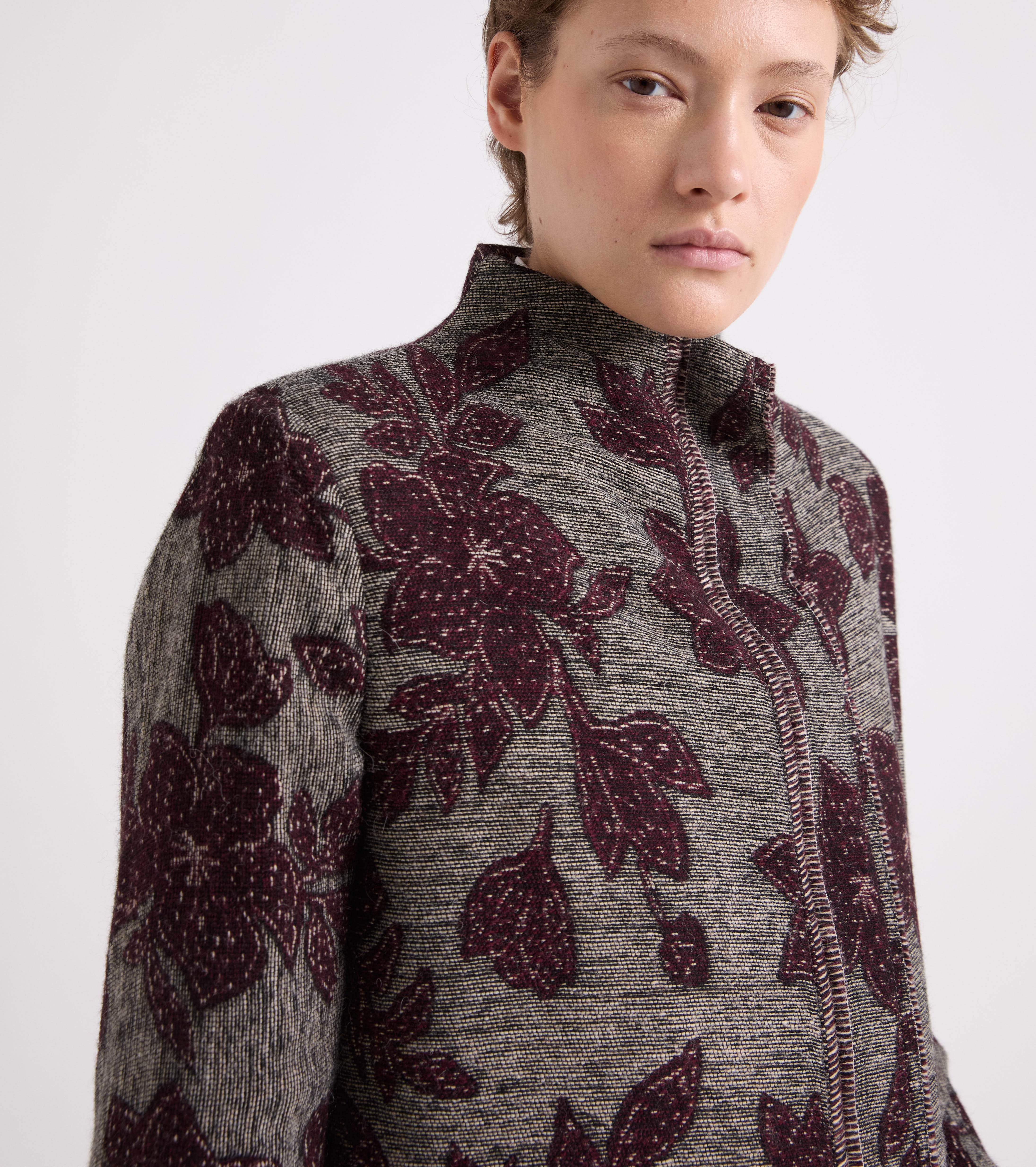 Cappotto jacquard con zip nero