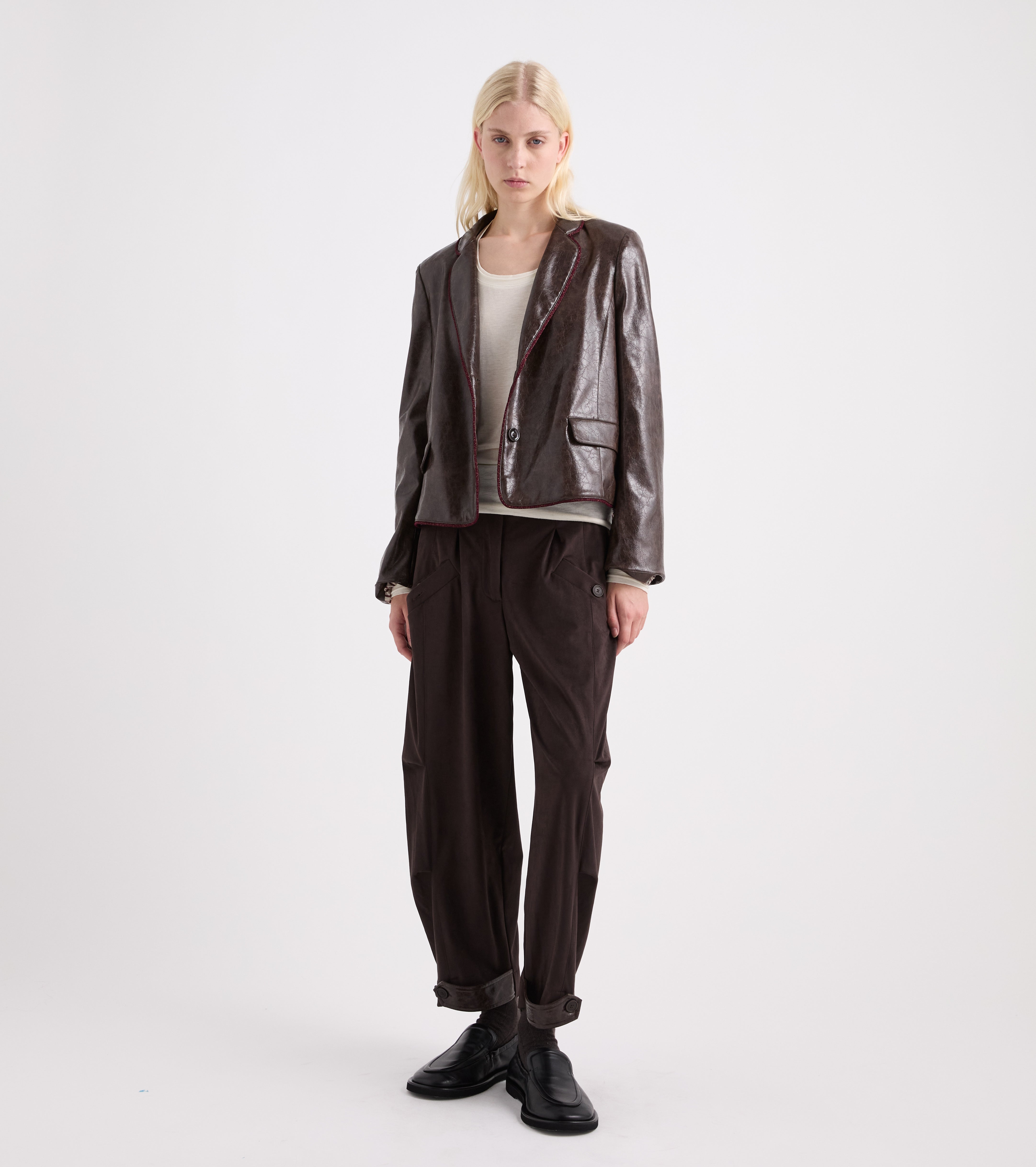 Blazer monopetto in similpelle nero