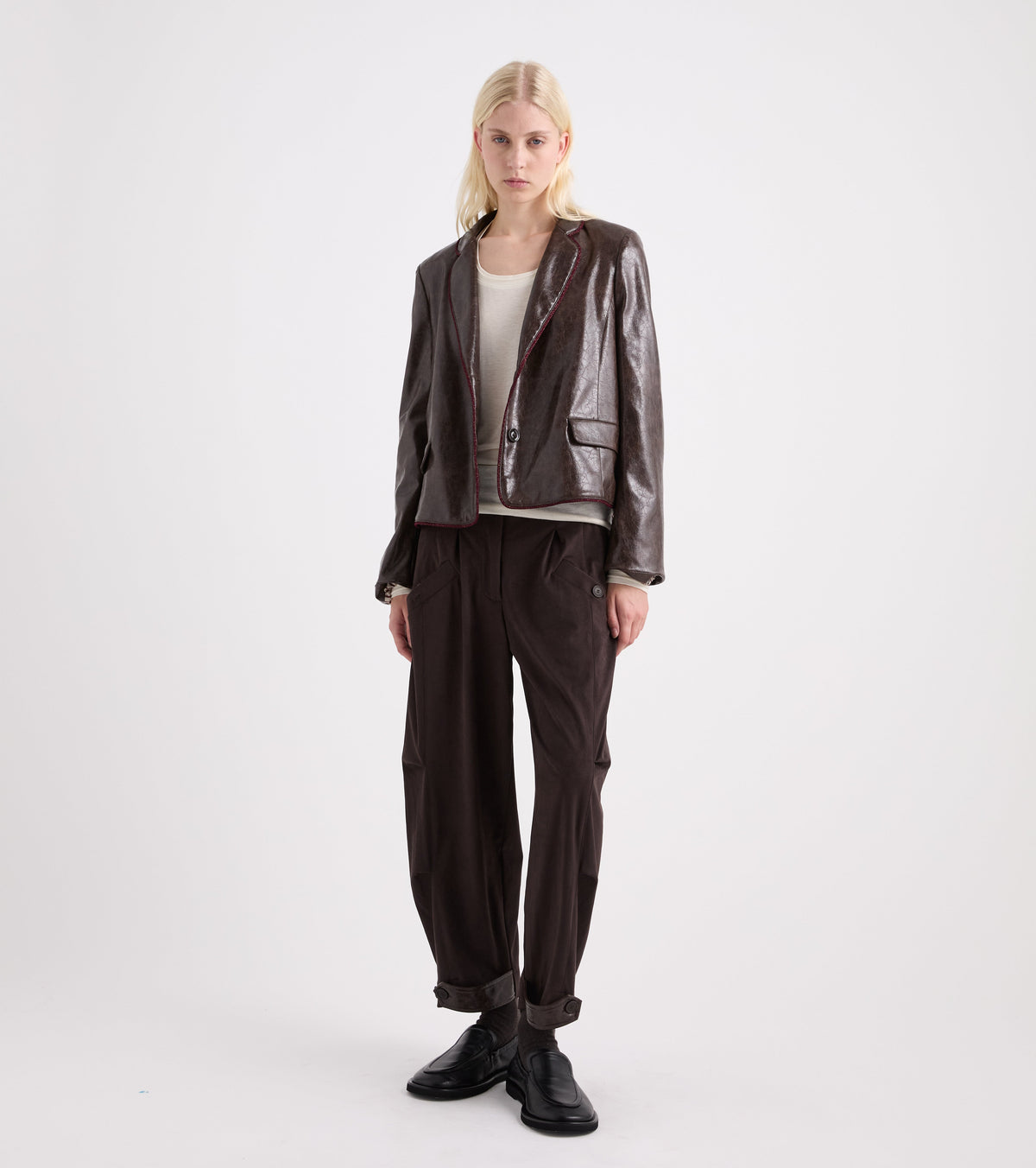 Blazer monopetto in similpelle nero