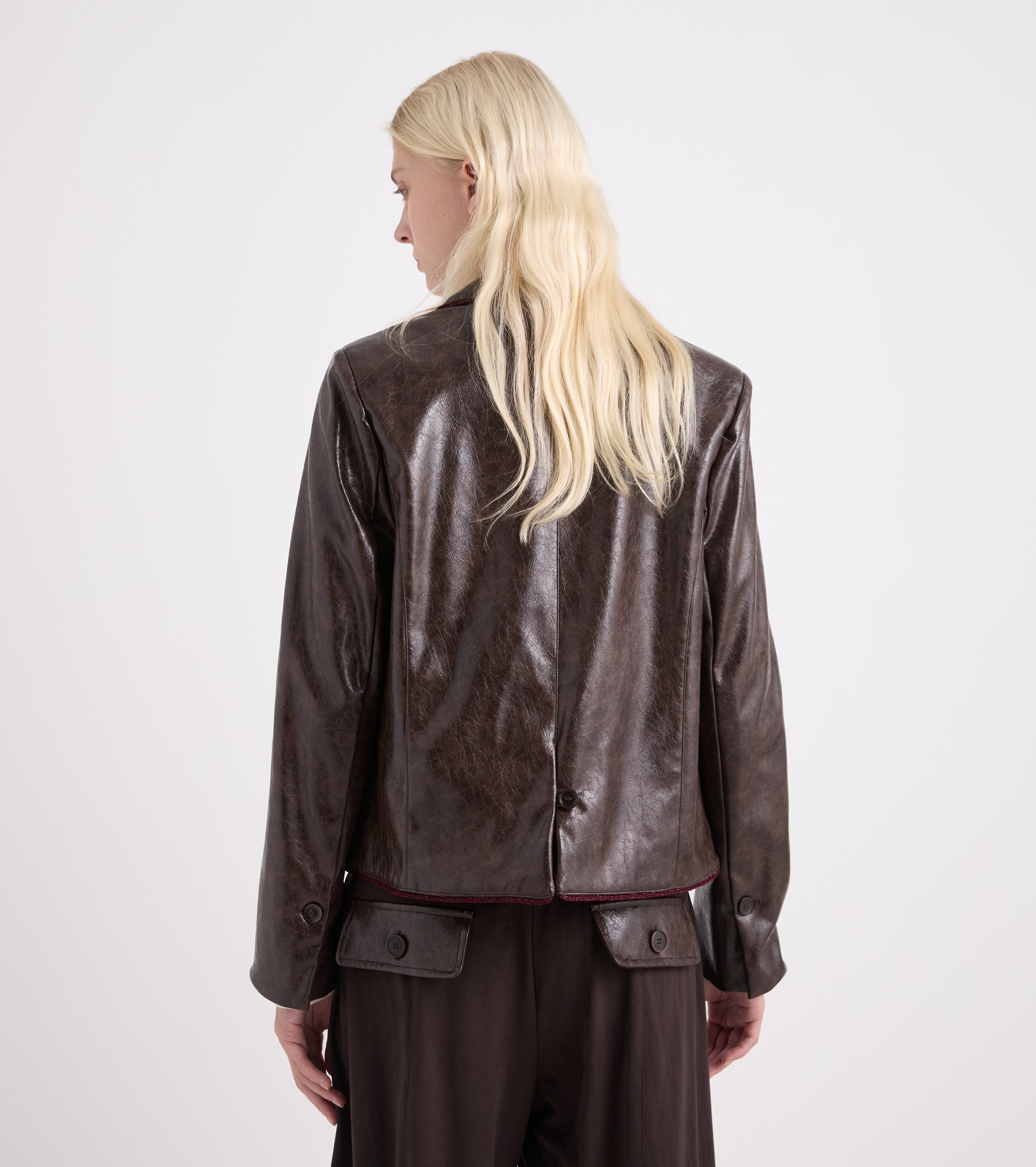Blazer monopetto in similpelle nero