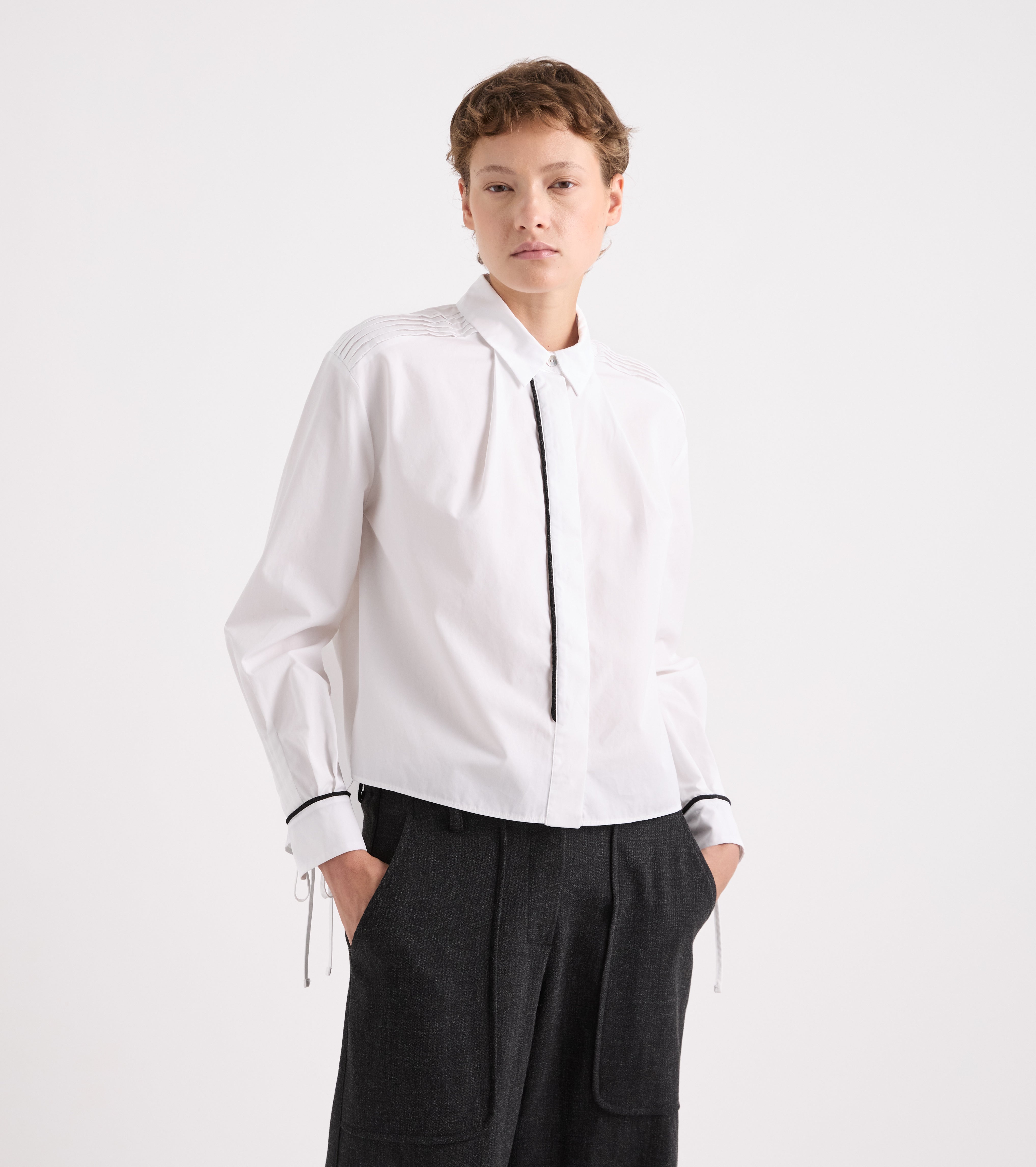 Camicia con dettagli in lurex bianco neve