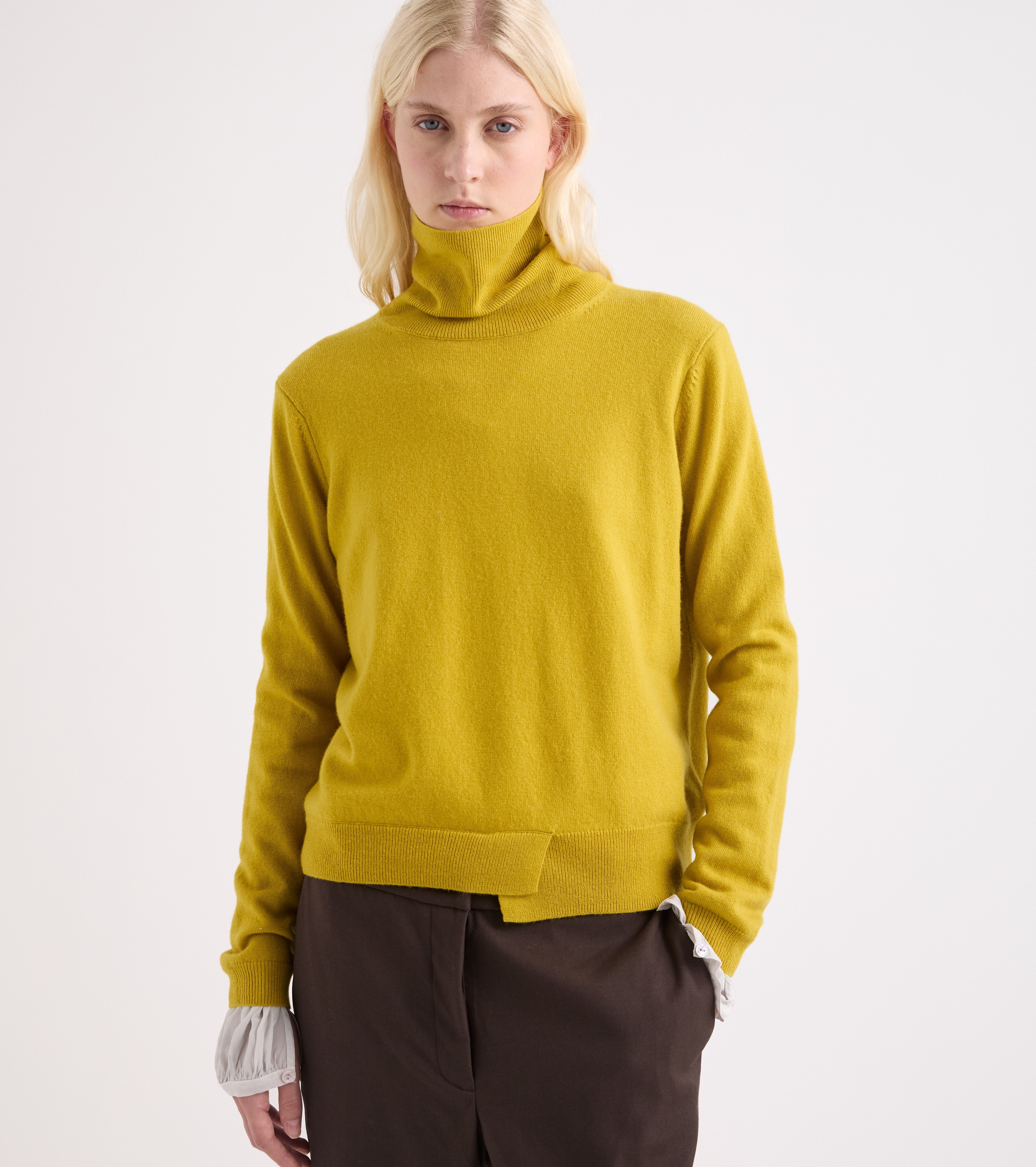 Olive-coloured wool-blend turtleneck jumper