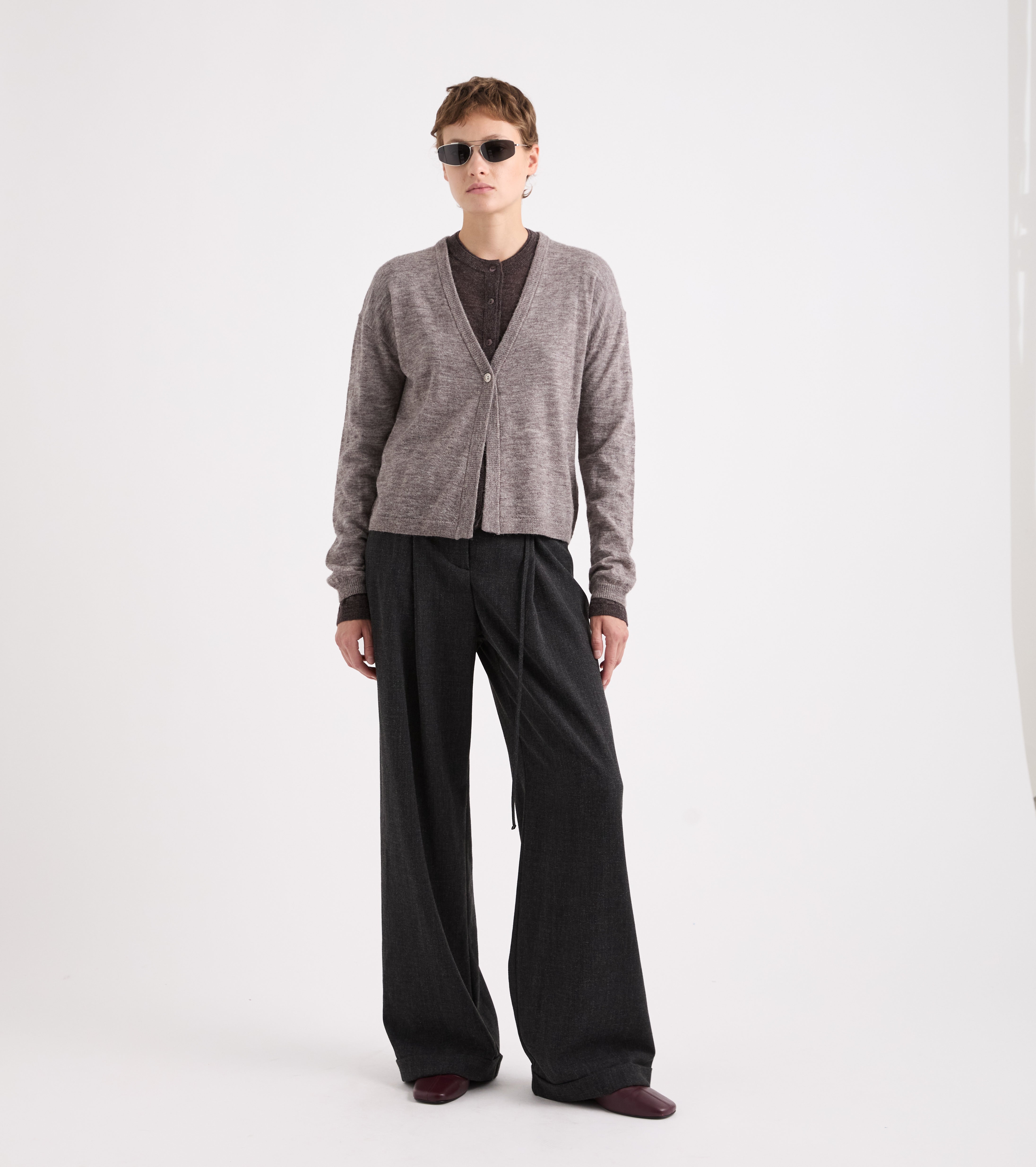 Mélange grey knitted cardigan with buttons