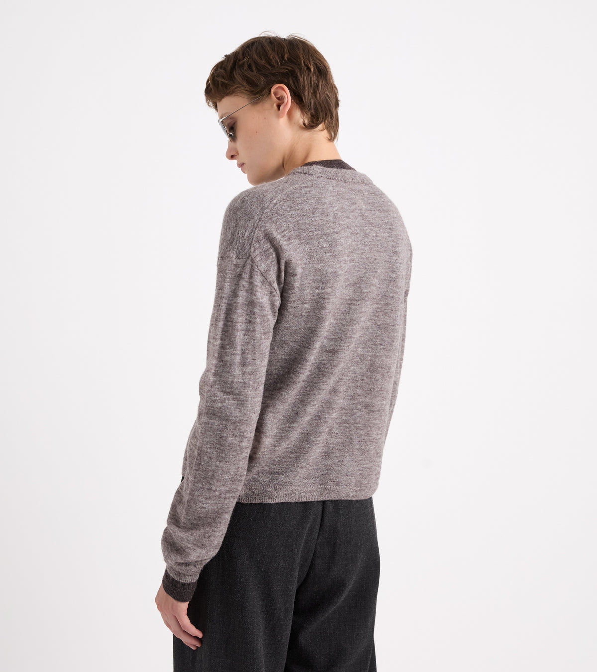 Mélange grey knitted cardigan with buttons