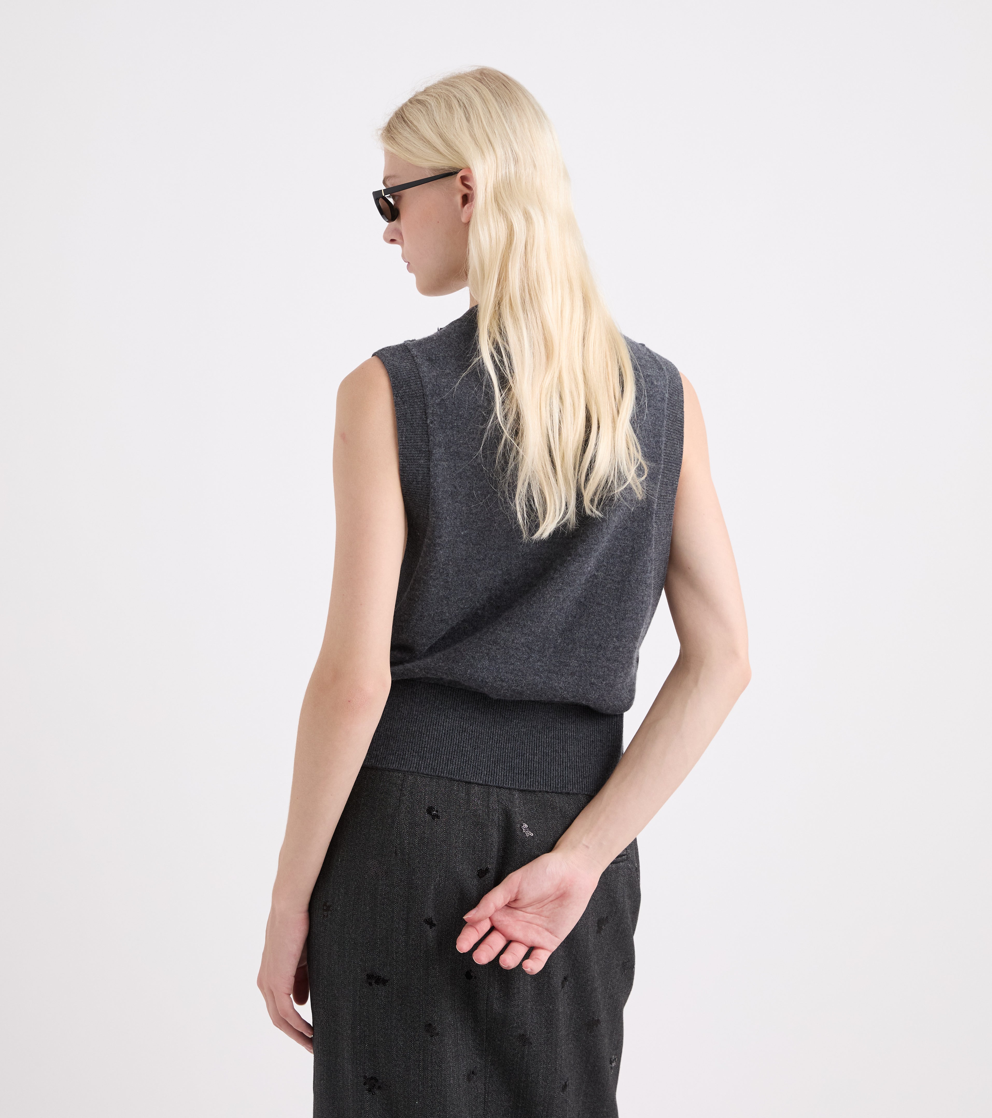 Grey marl knitted crew-neck top