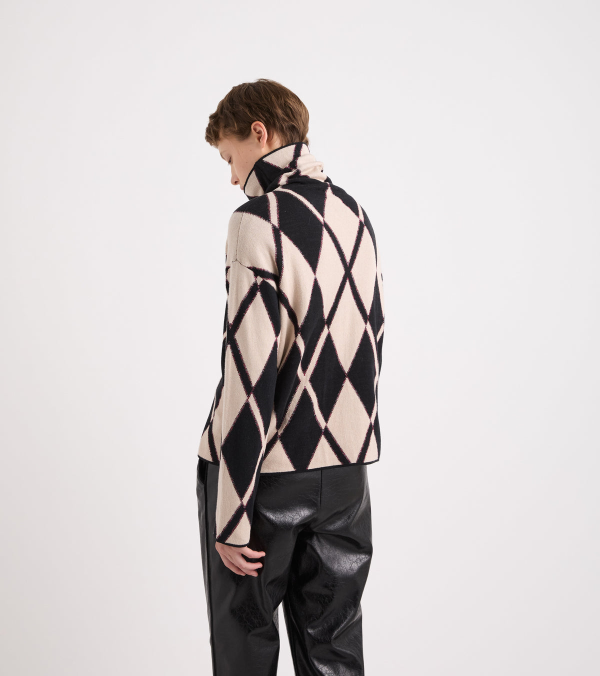Black and beige wool-blend roll-neck jumper