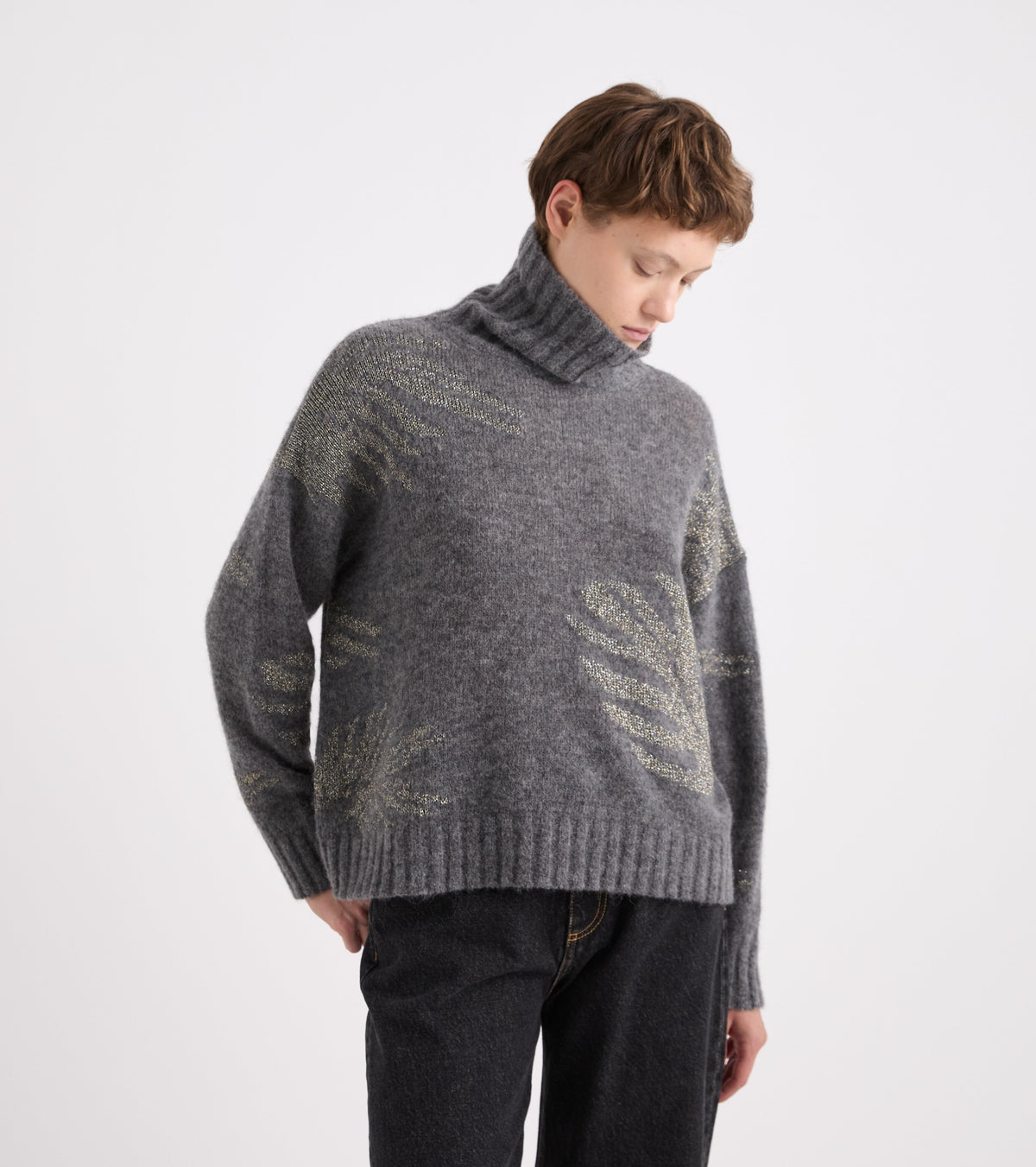 Maglia dolcevita in misto lana e lurex nero