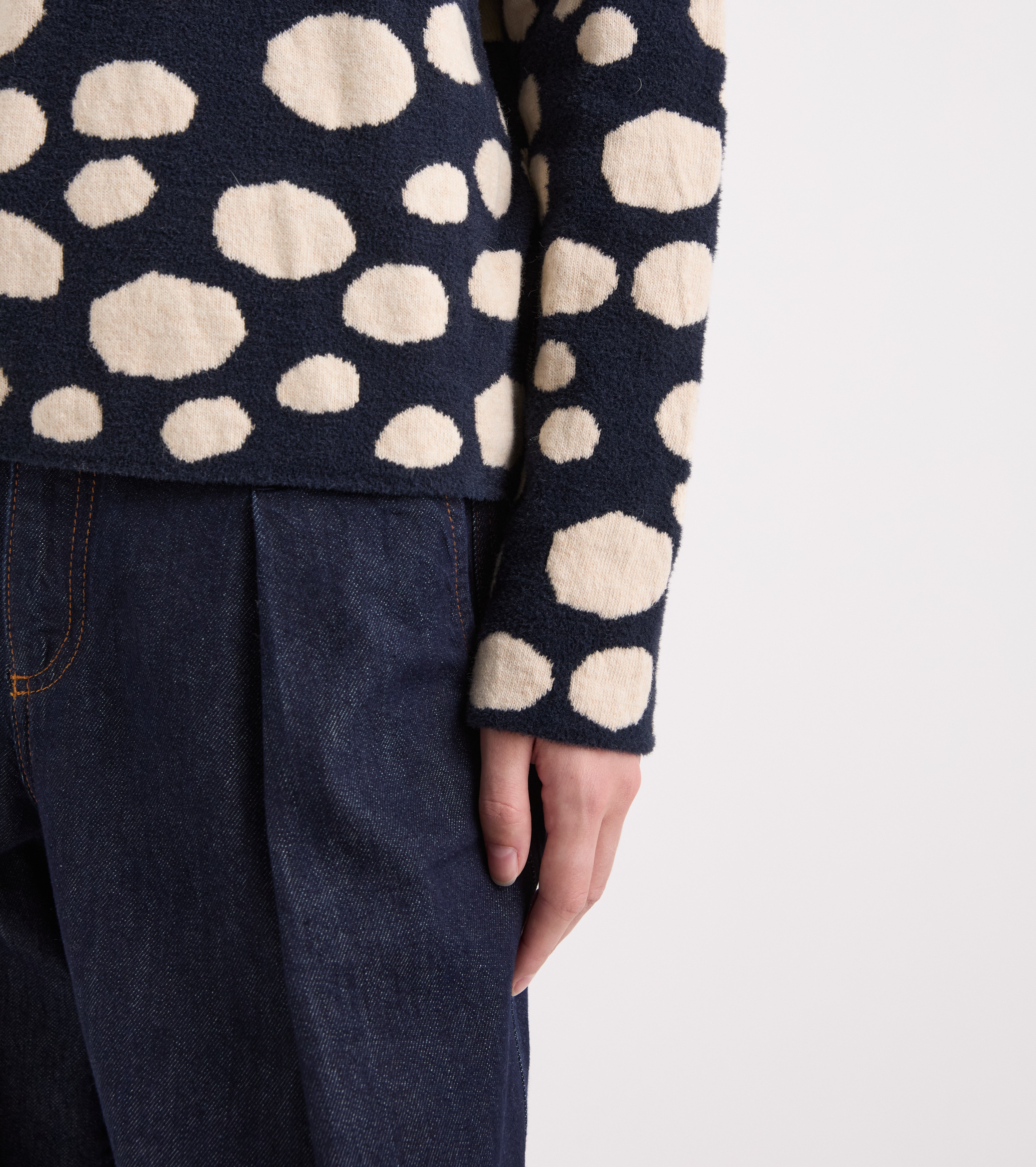 Maglia jacquard in misto lana beige navy