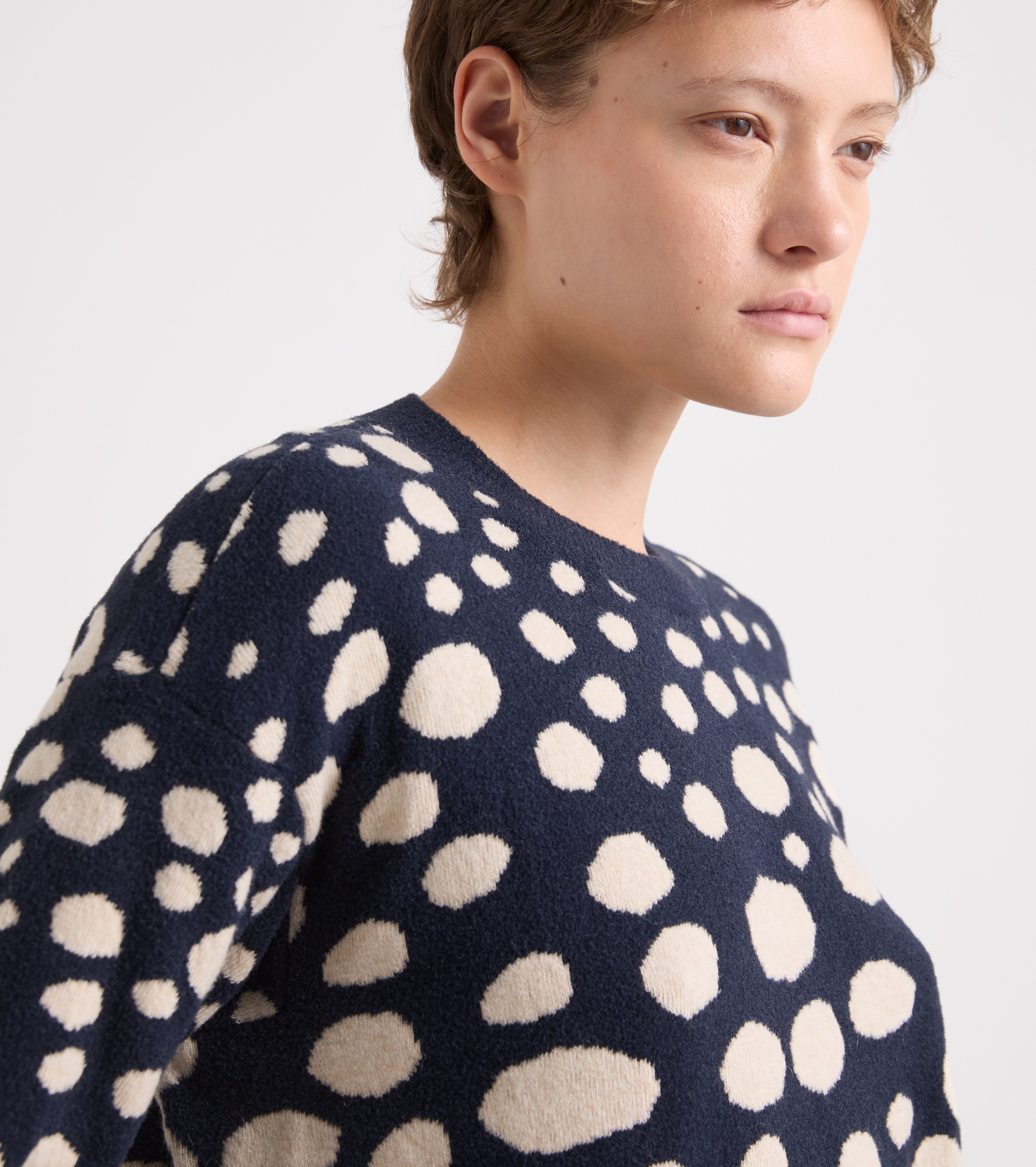 Maglia girocollo in misto lana jacquard blue