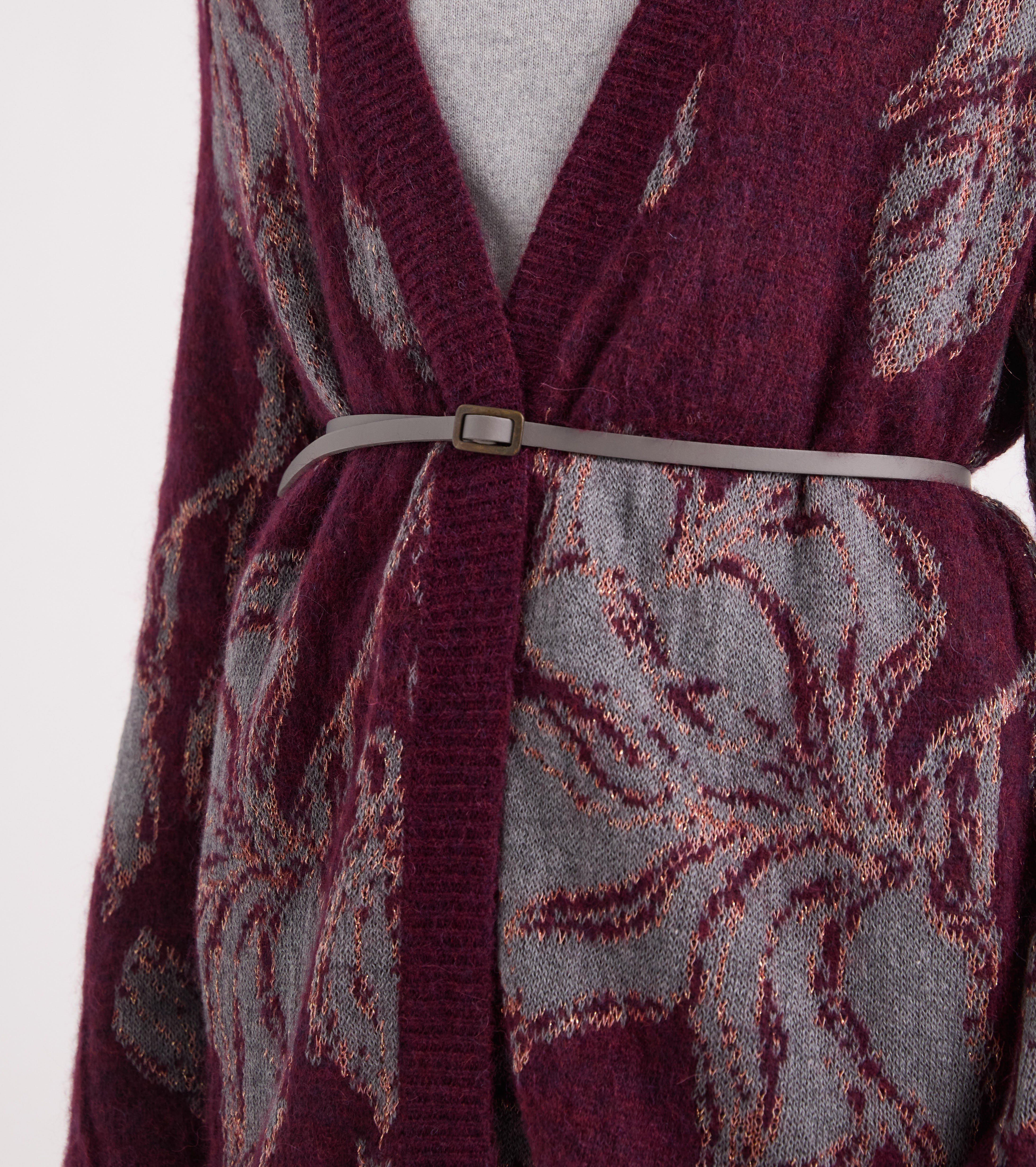 Cardigan floreale in misto alpaca blue