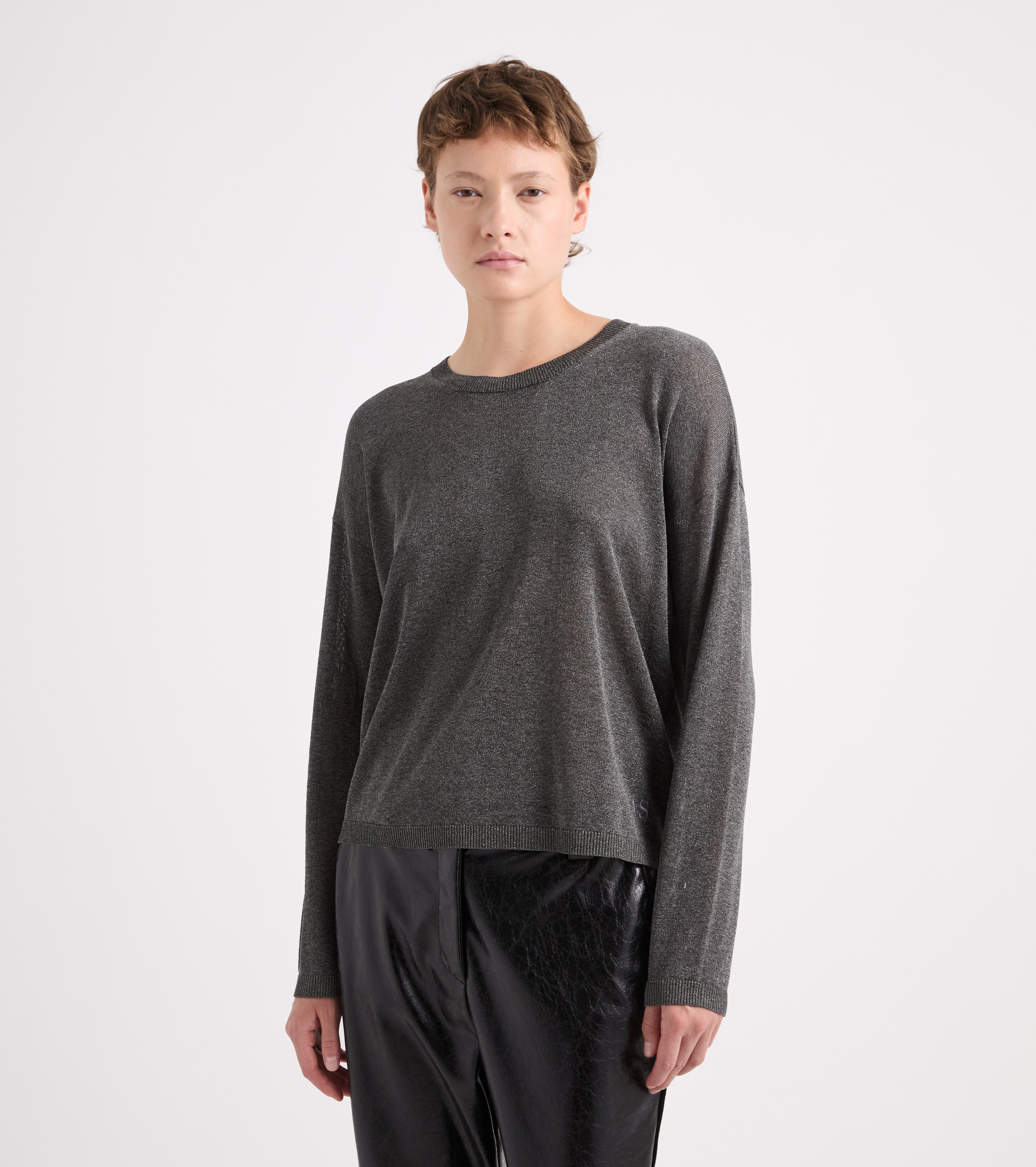 Maglia girocollo in viscosa e lurex blue