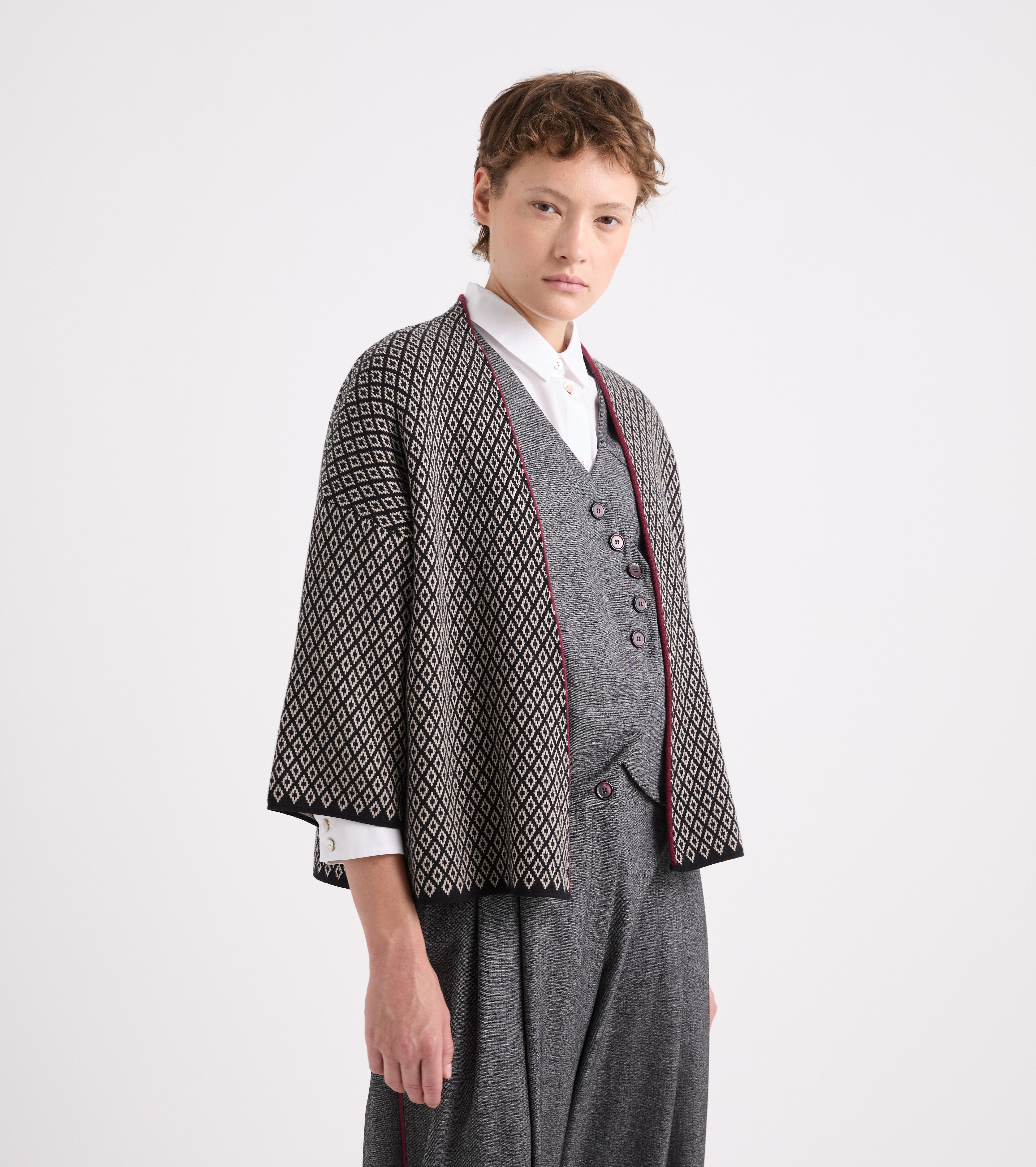 Cardigan in misto lana jacquard verde