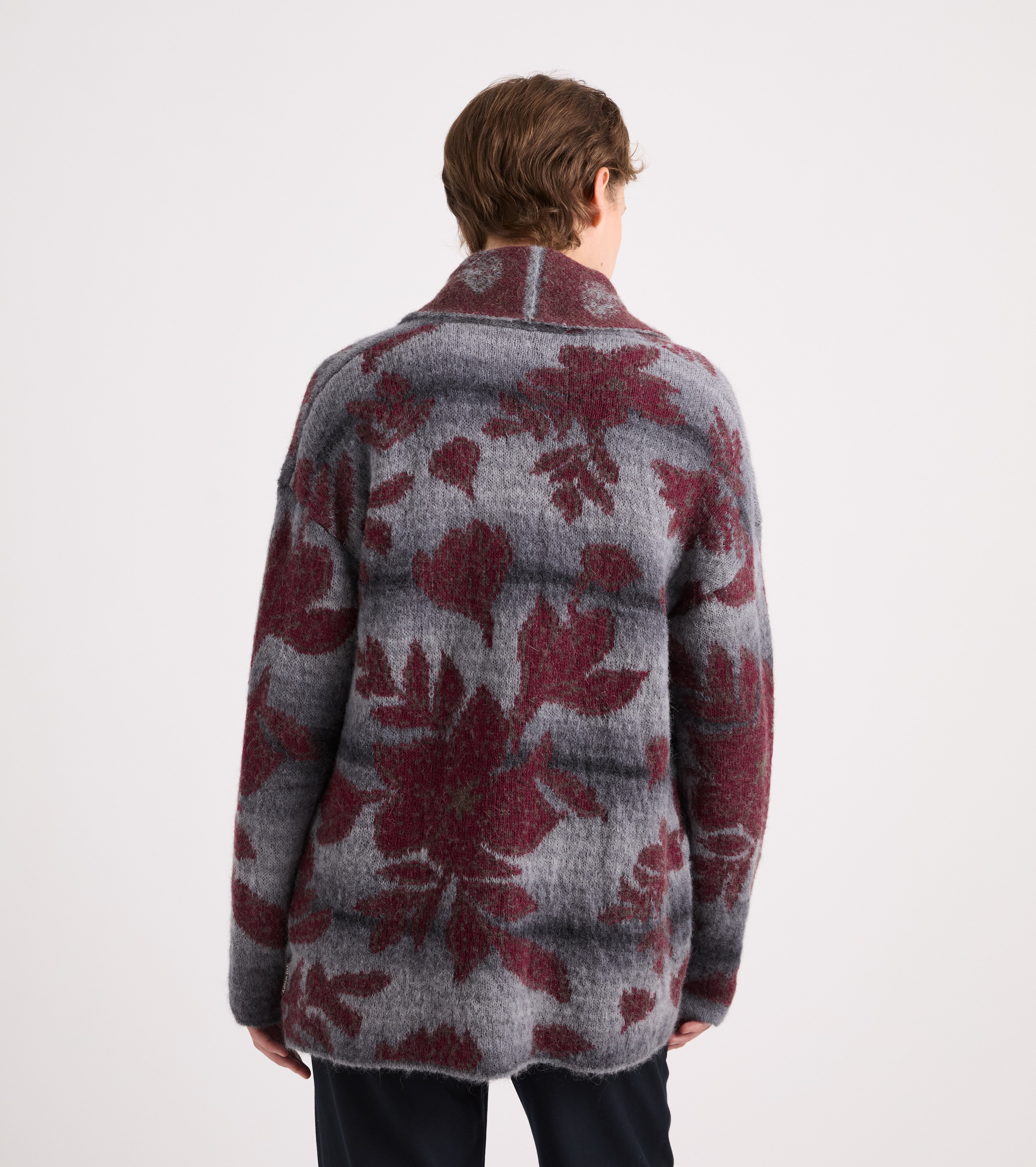 Cardigan floreale in misto lana verde